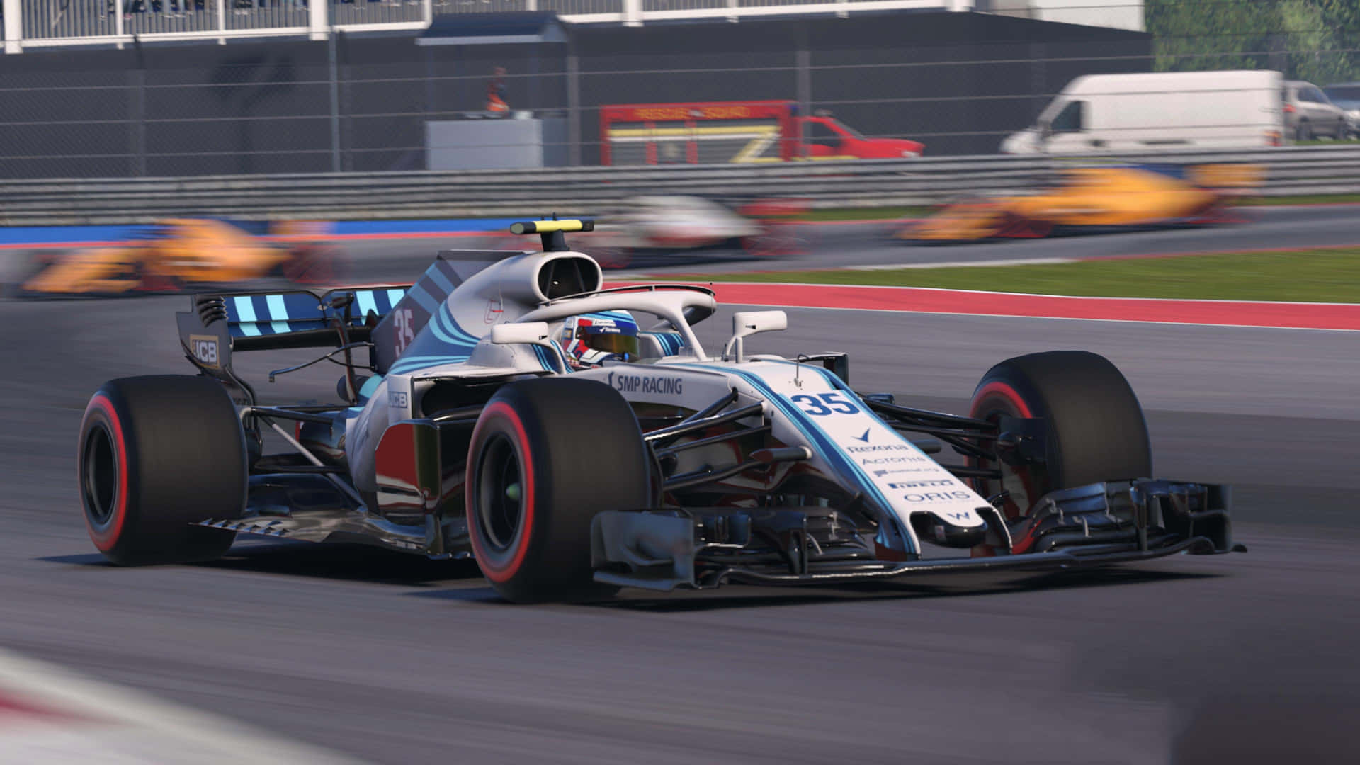 White And Blue Race Car F1 2018 Background