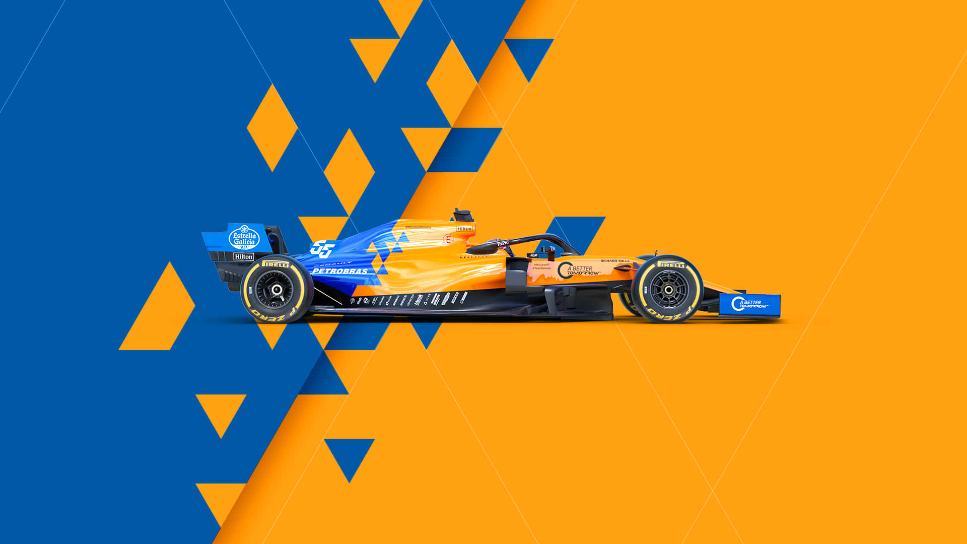 Enblå Och Orange Racerbil På En Blå Och Orange Bakgrund