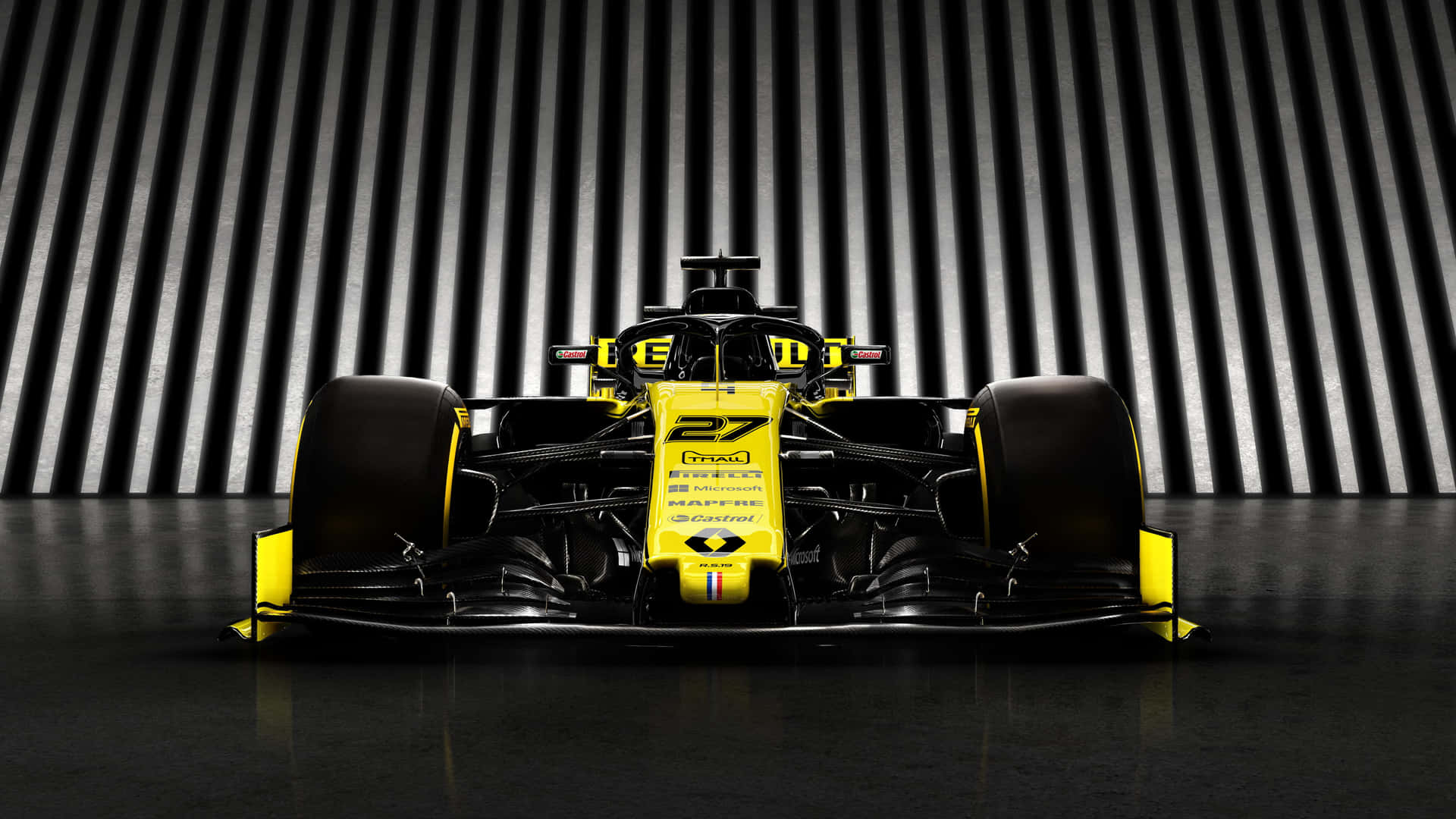 Cochede Fórmula 1 De Renault En Un Fondo Negro Y Amarillo