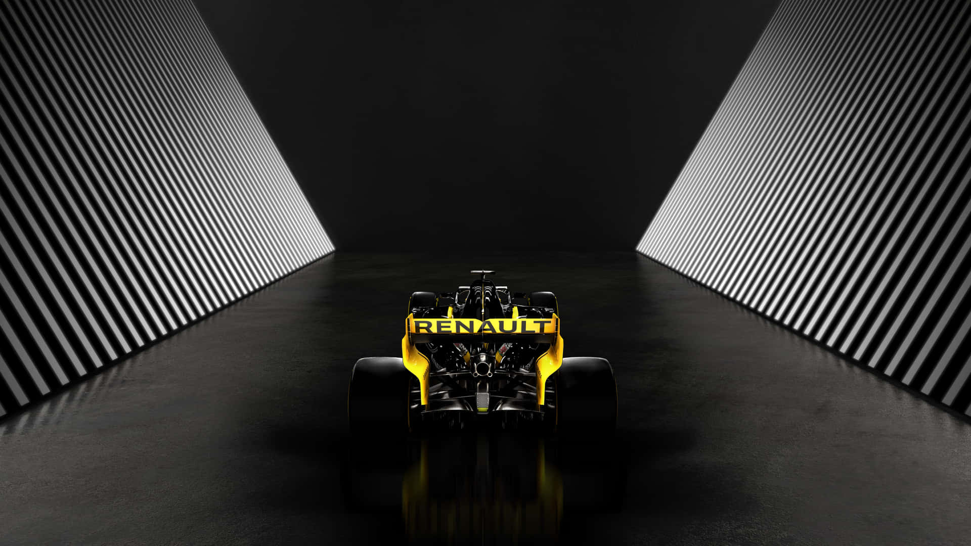 A Black And Yellow Racing Car In A Dark Tunnel