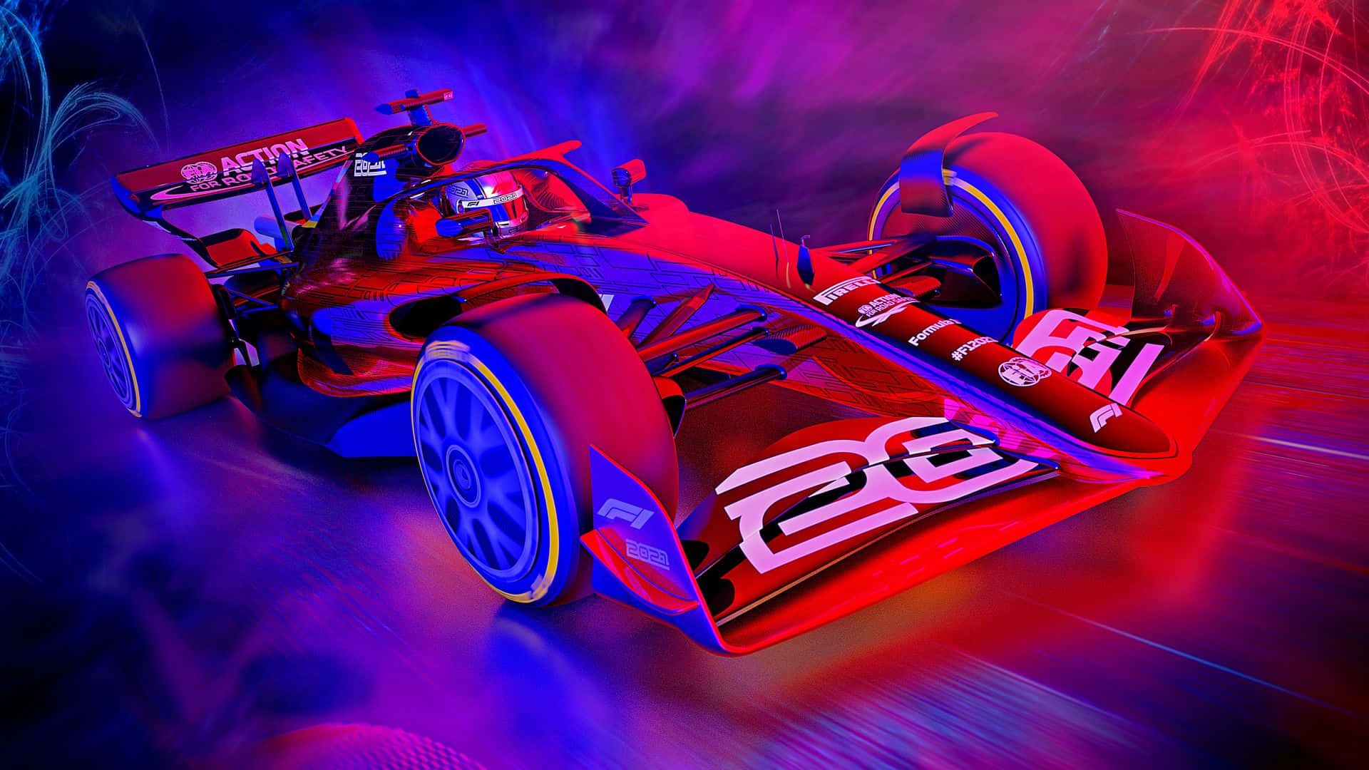 F1-spilracebil lilla og rød æstetisk Wallpaper