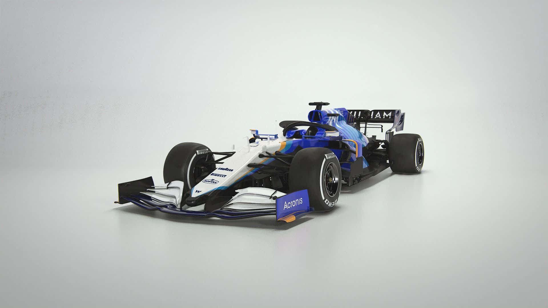 A Blue And White Racing Car On A White Background Wallpaper