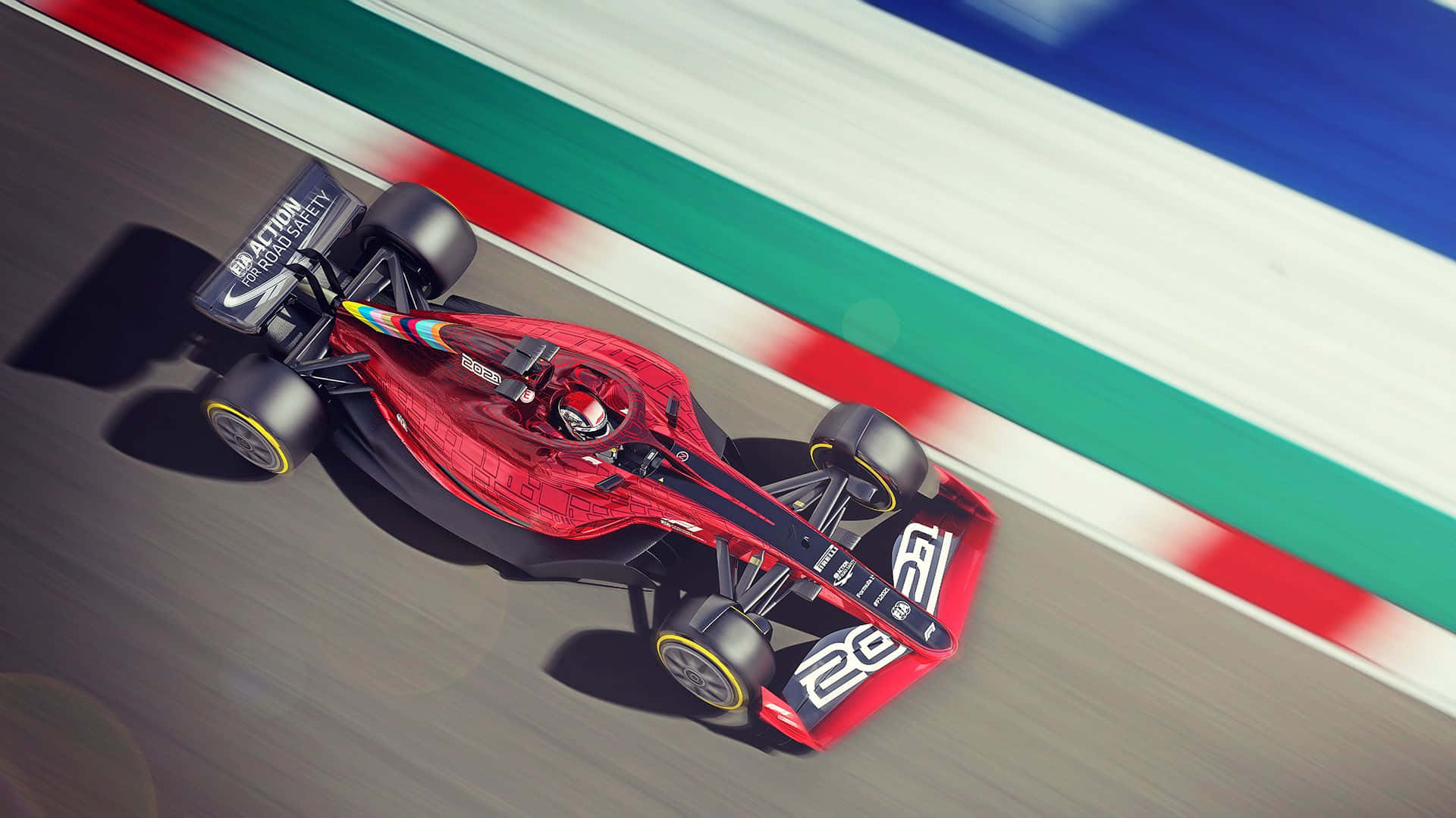 A Red Racing Car Is Driving Down A Track Wallpaper