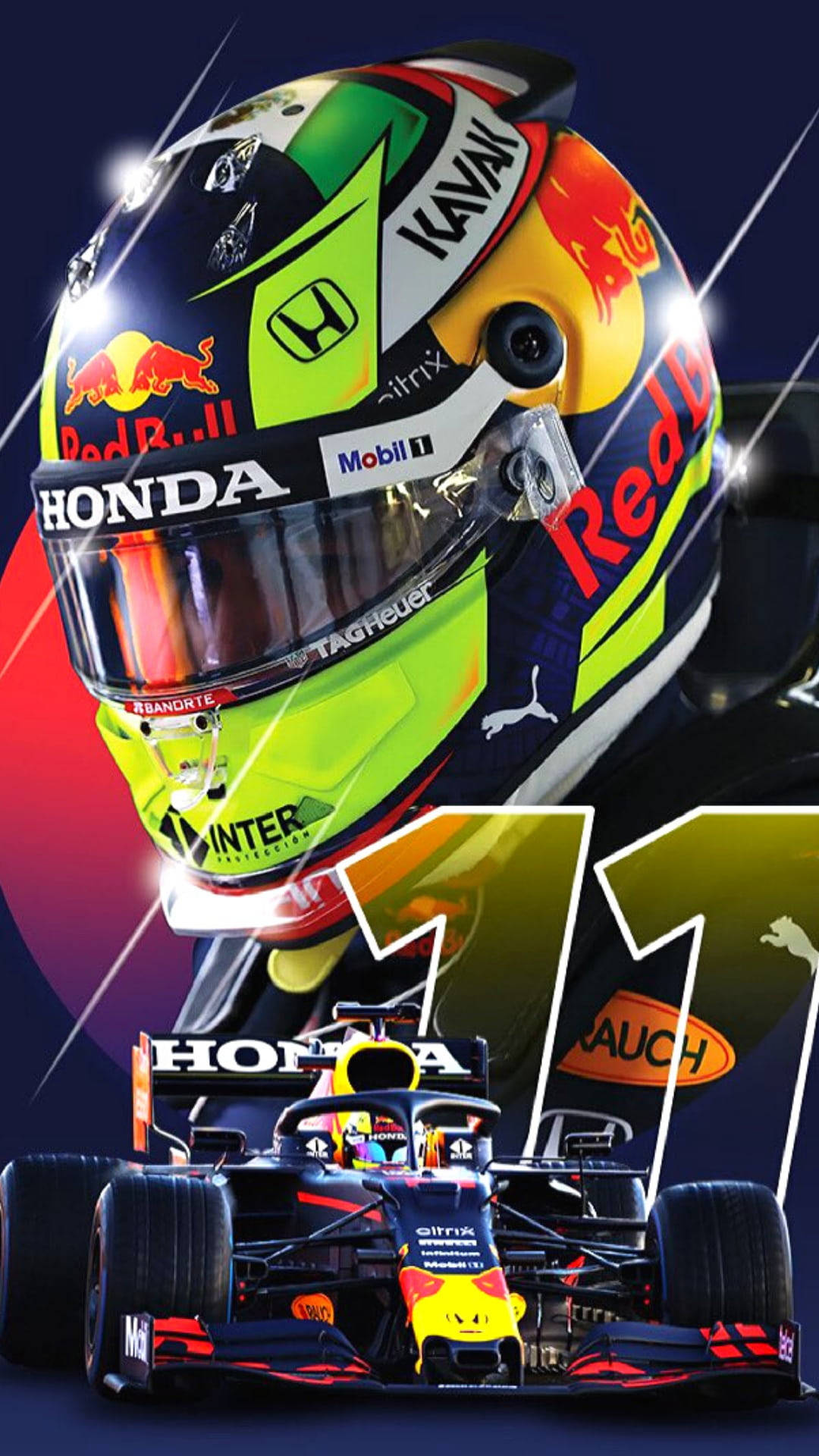 F1 Sergio Perez Helmet And Car Iphone Wallpaper