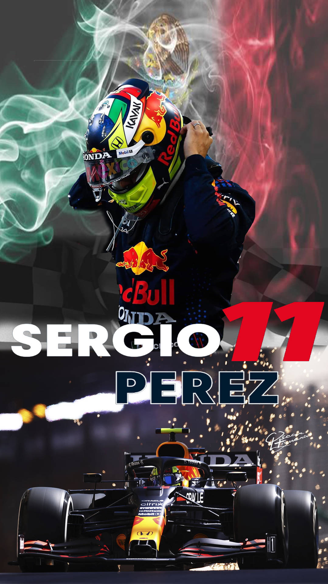 Wallpaperf1 Sergio Perez Racing Car Iphone Bakgrundsbild: Wallpaper