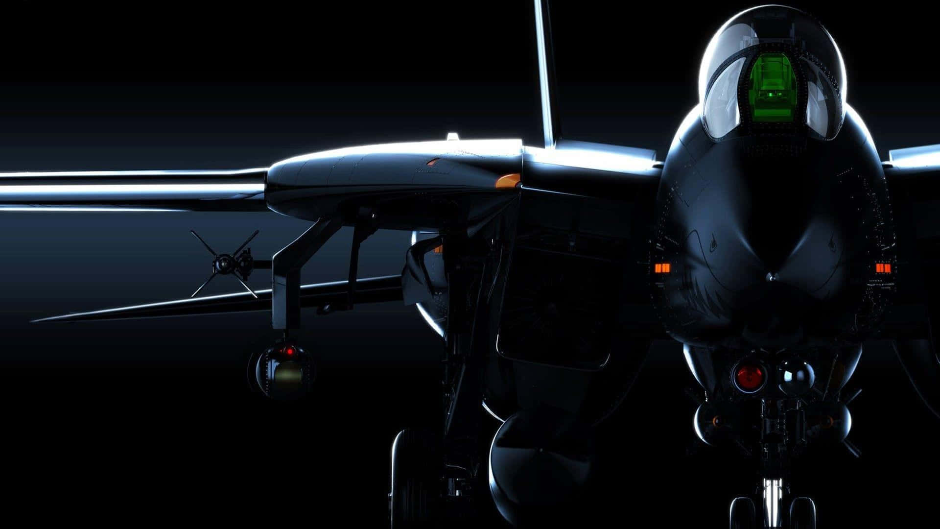 F14 Fighter Jet Silhouette Against Dark Background Wallpaper