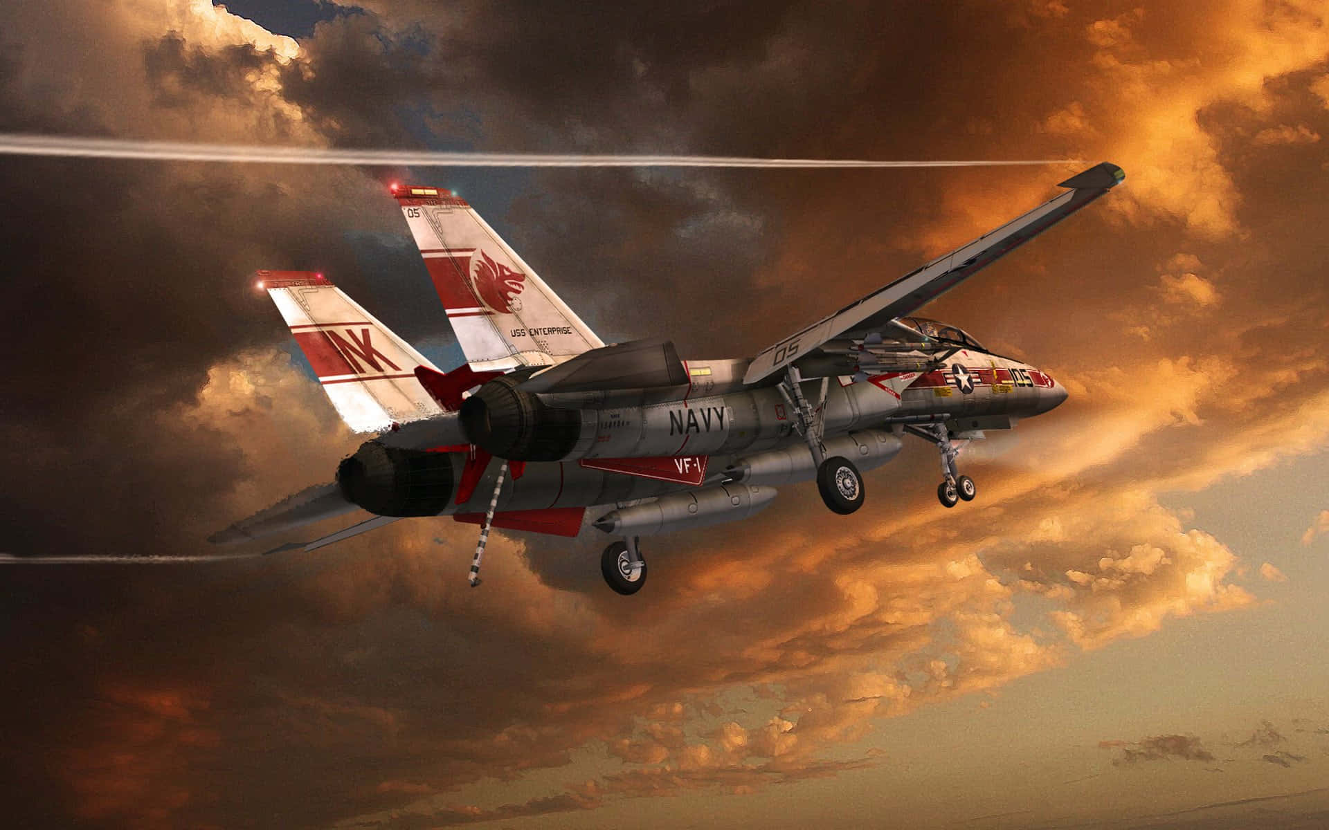 F14 Jet Against Dramatic Sky Wallpaper