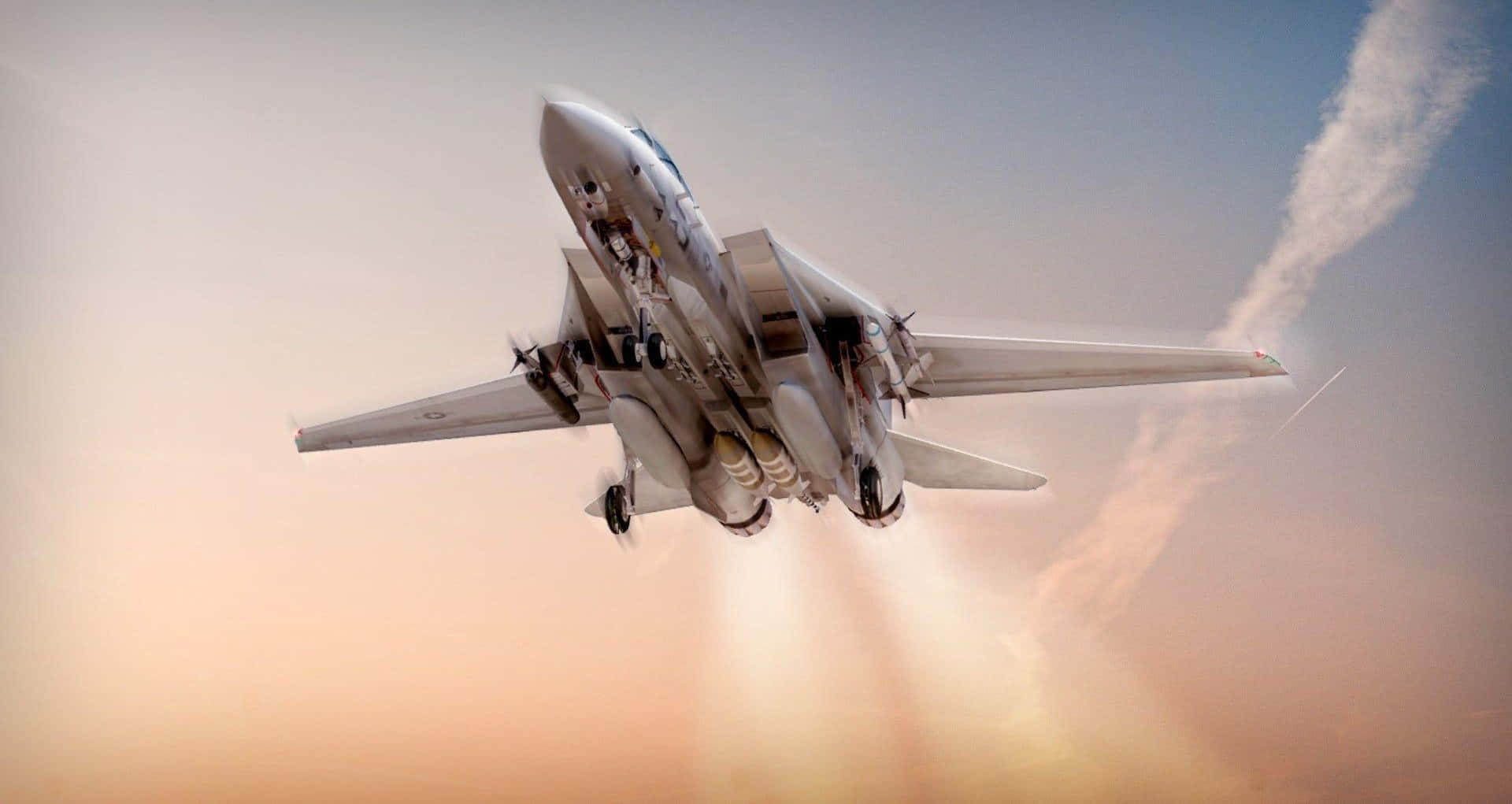 F14_ Jet_ Ascending_ Against_ Twilight_ Sky Wallpaper