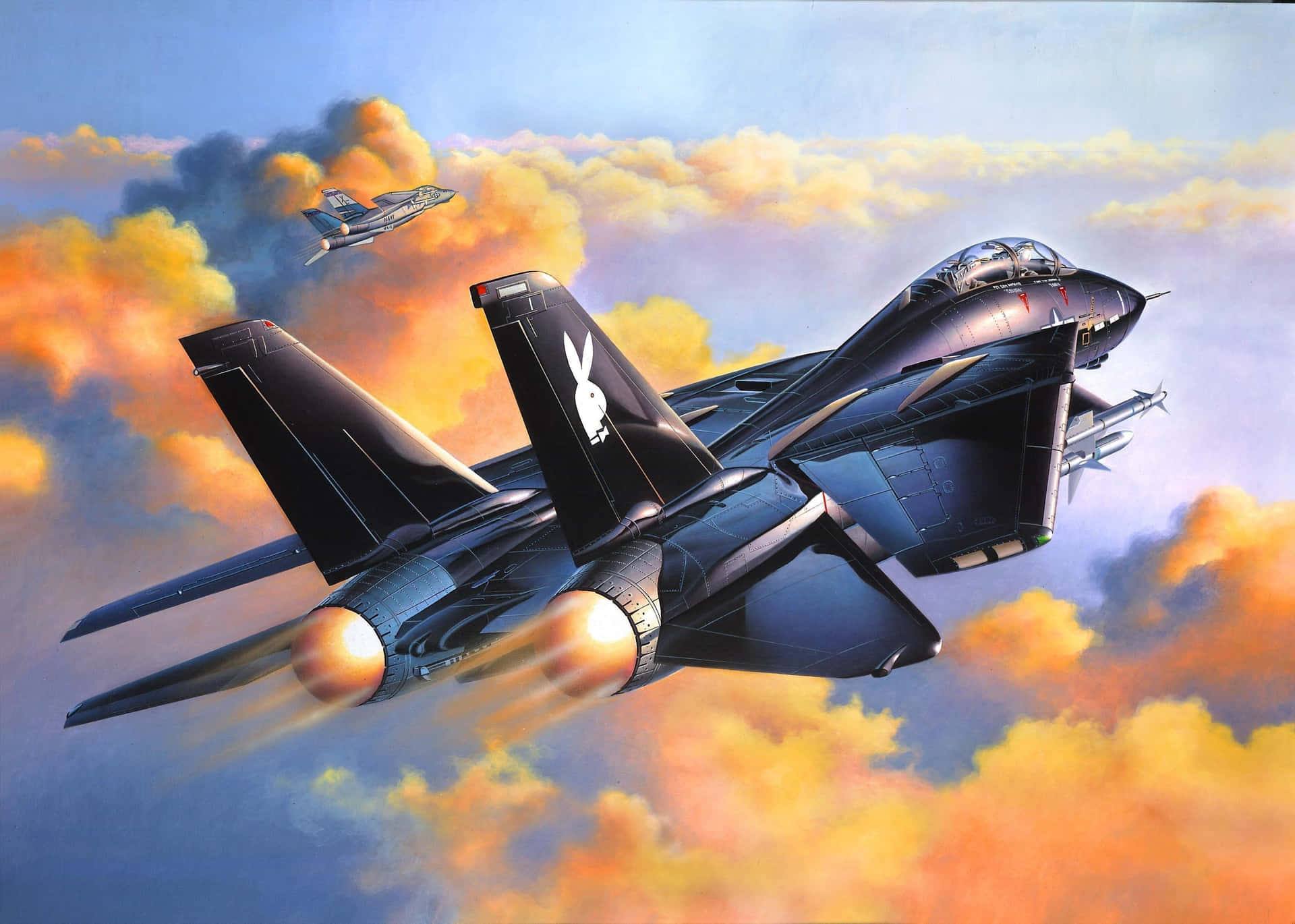 F14_ Jet_ Ascending_ Amidst_ Clouds Wallpaper
