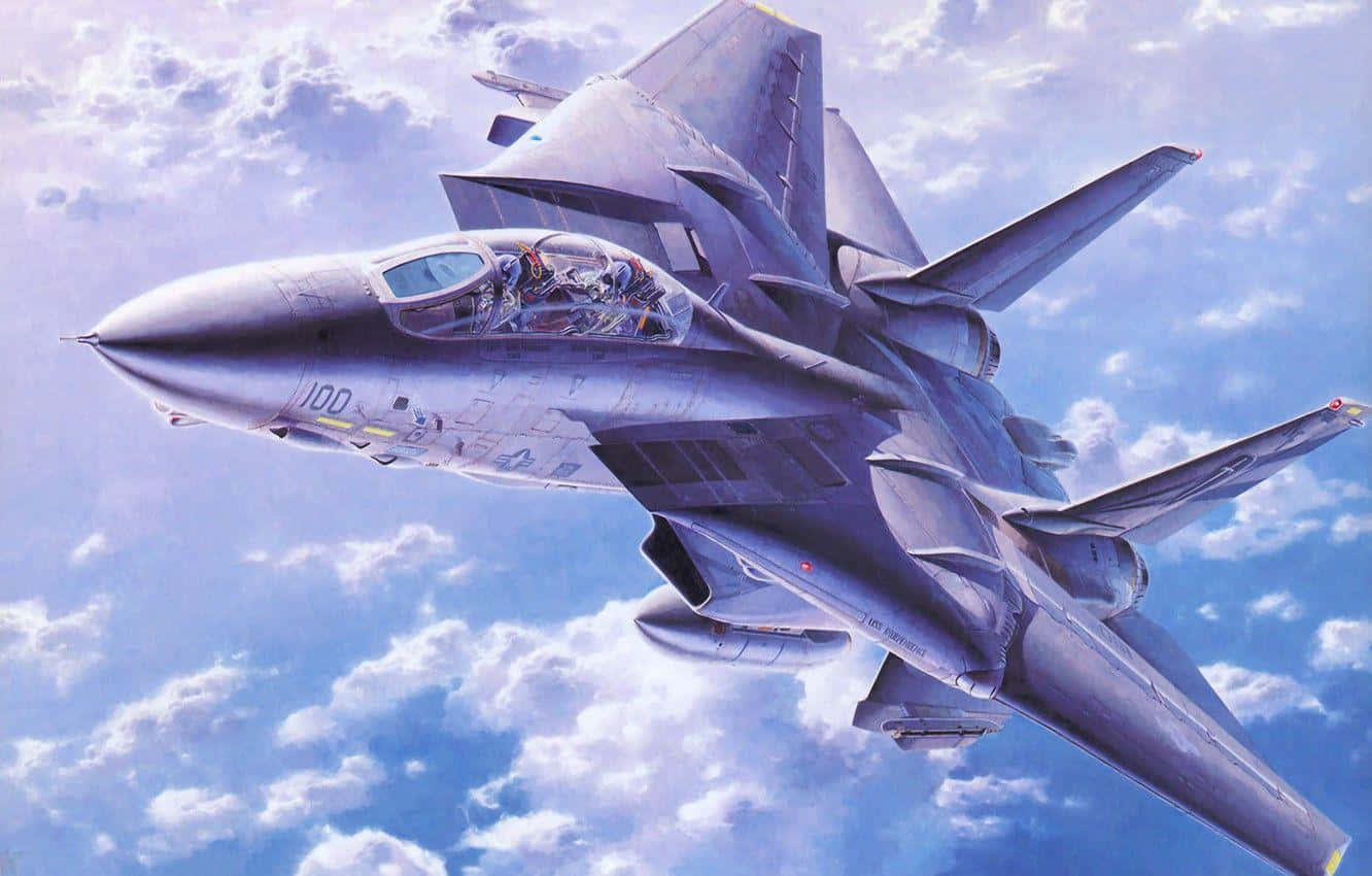 F14_ Jet_ Ascending_ Among_ Clouds Wallpaper