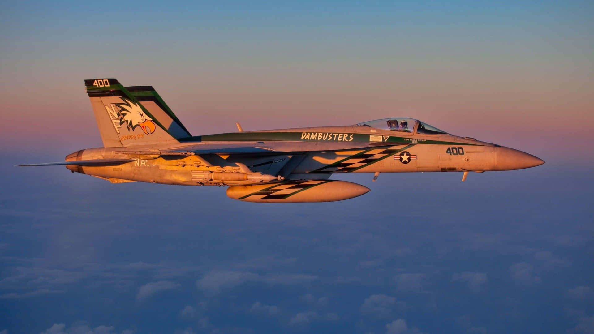 F14 Jet Dambusters Sunset Flight Wallpaper
