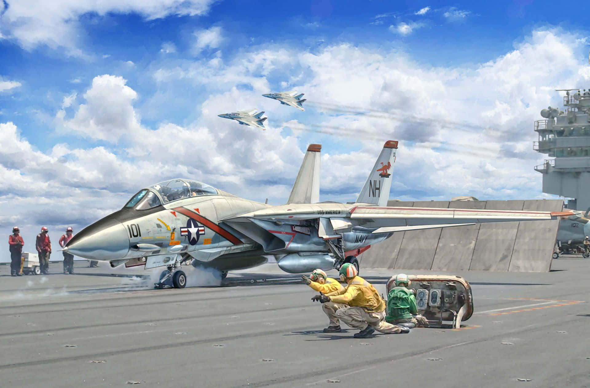 F14_ Jet_ Preparation_ Aircraft_ Carrier_ Deck Wallpaper