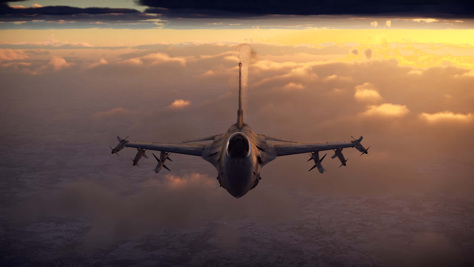 F16 Fighter Jet Above Clouds Wallpaper