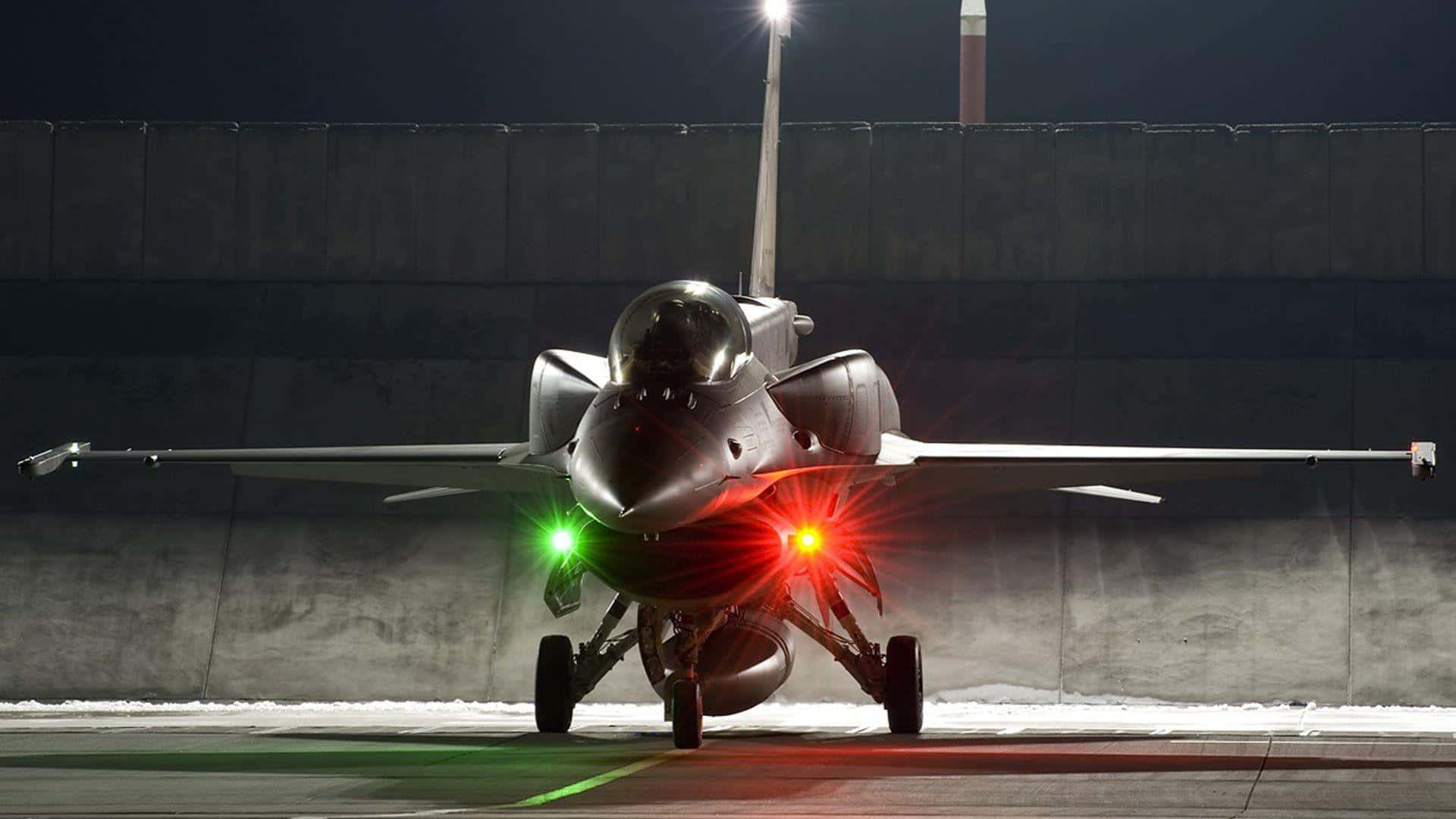 F16 Fighter Jet Night Runway Wallpaper