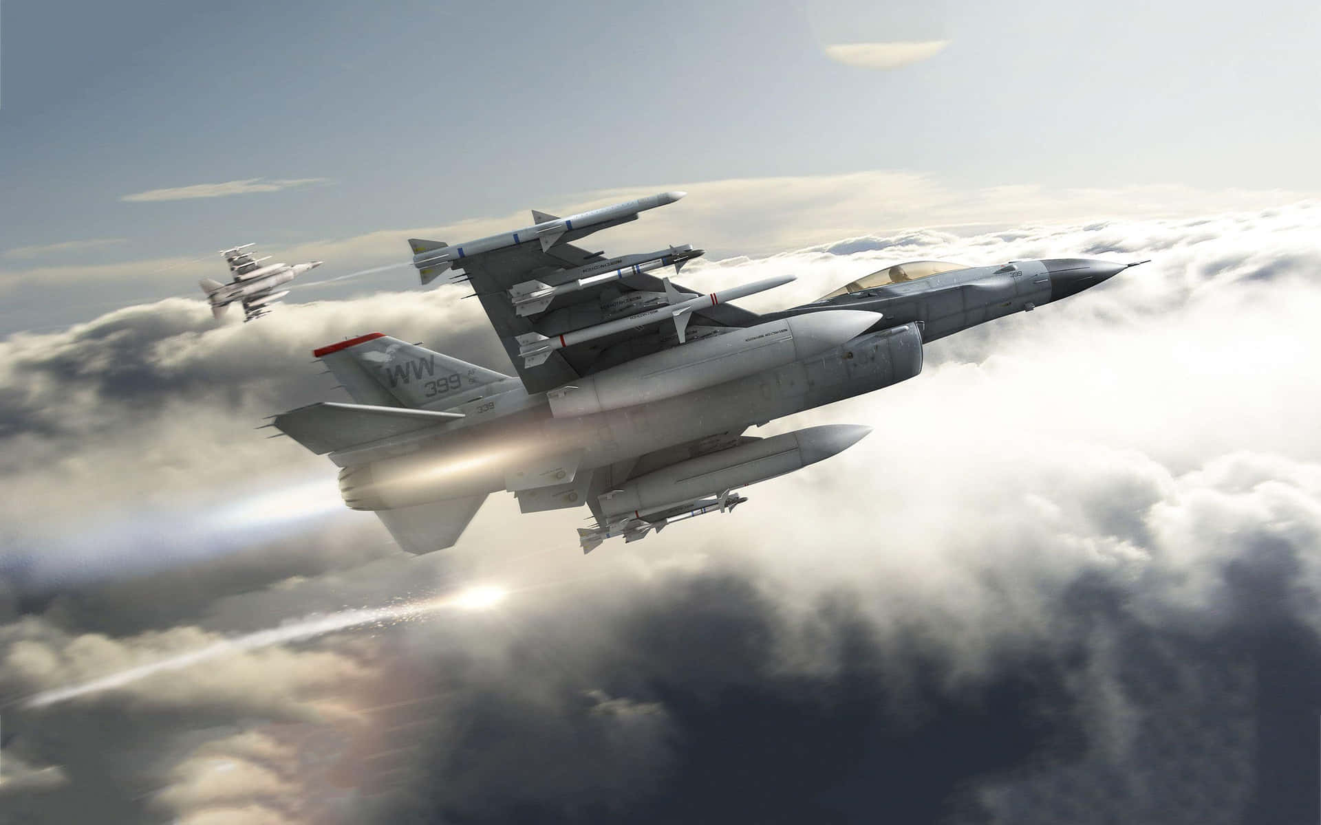F16_ Fighter_ Jets_ Formation_ Above_ Clouds.jpg Wallpaper