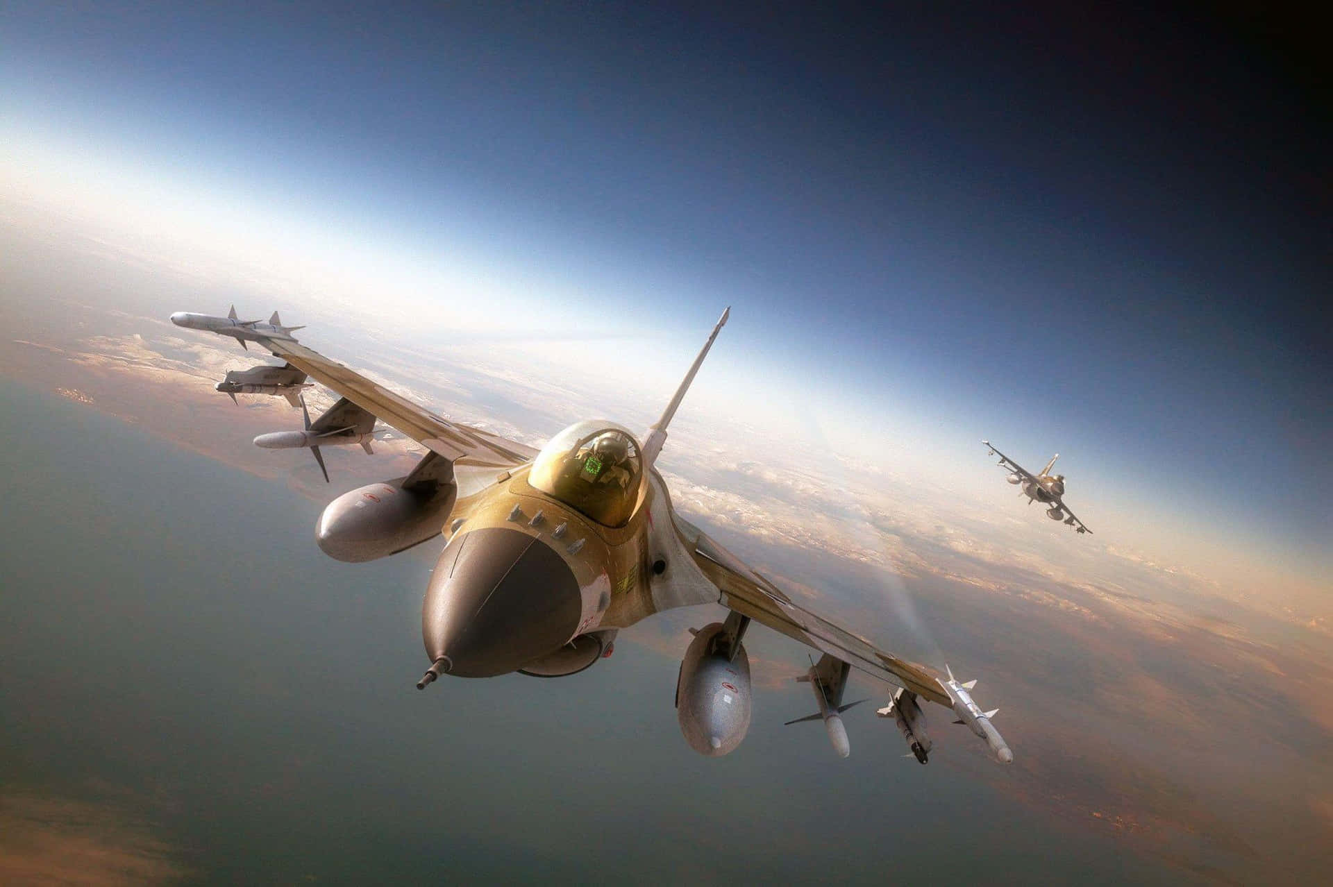 F16_ Fighter_ Jets_ In_ Formation_ Flight Wallpaper