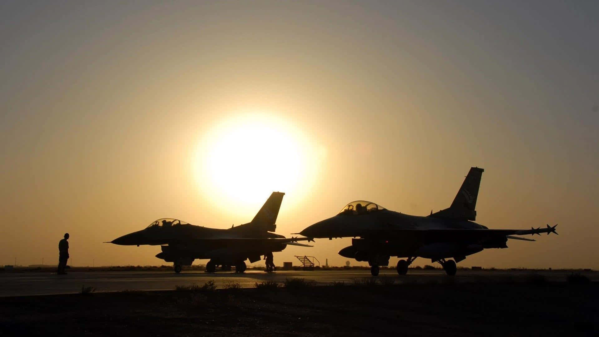 F16 Jets Sunset Silhouette Wallpaper