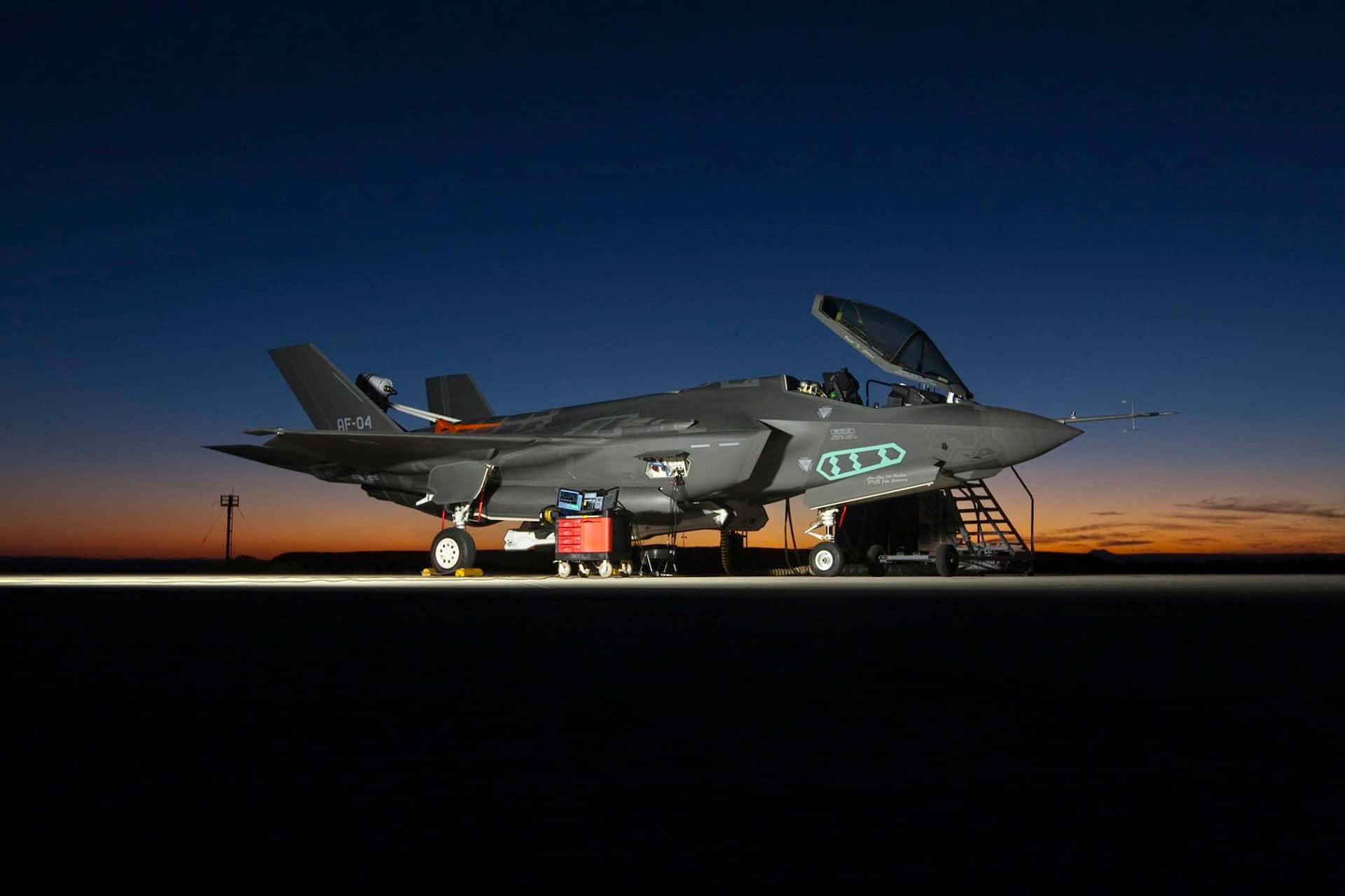 F35 Jet Dusk Runway Wallpaper