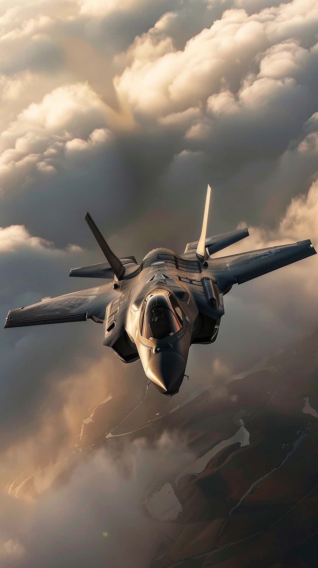 F35 Jet Flying Among Clouds Wallpaper