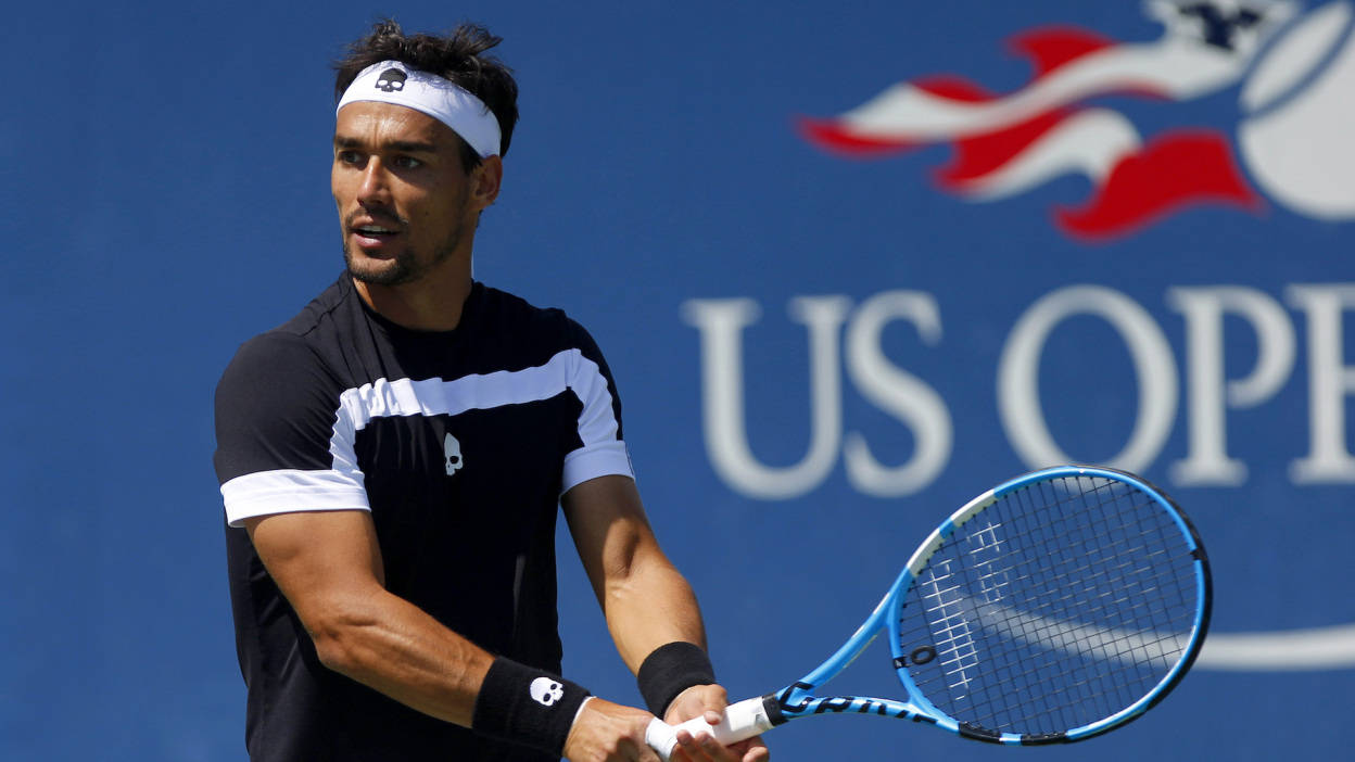 Fabio Fognini Intensely Competing at the US Open Wallpaper