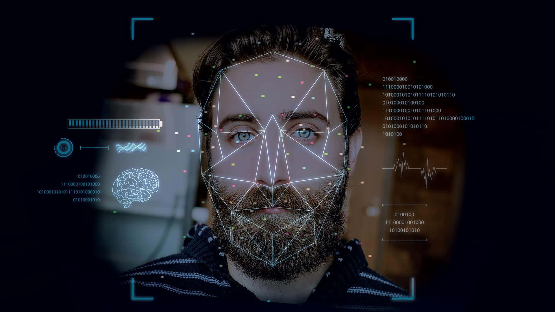 Person's face digitally scanned in Face Recognition process Wallpaper