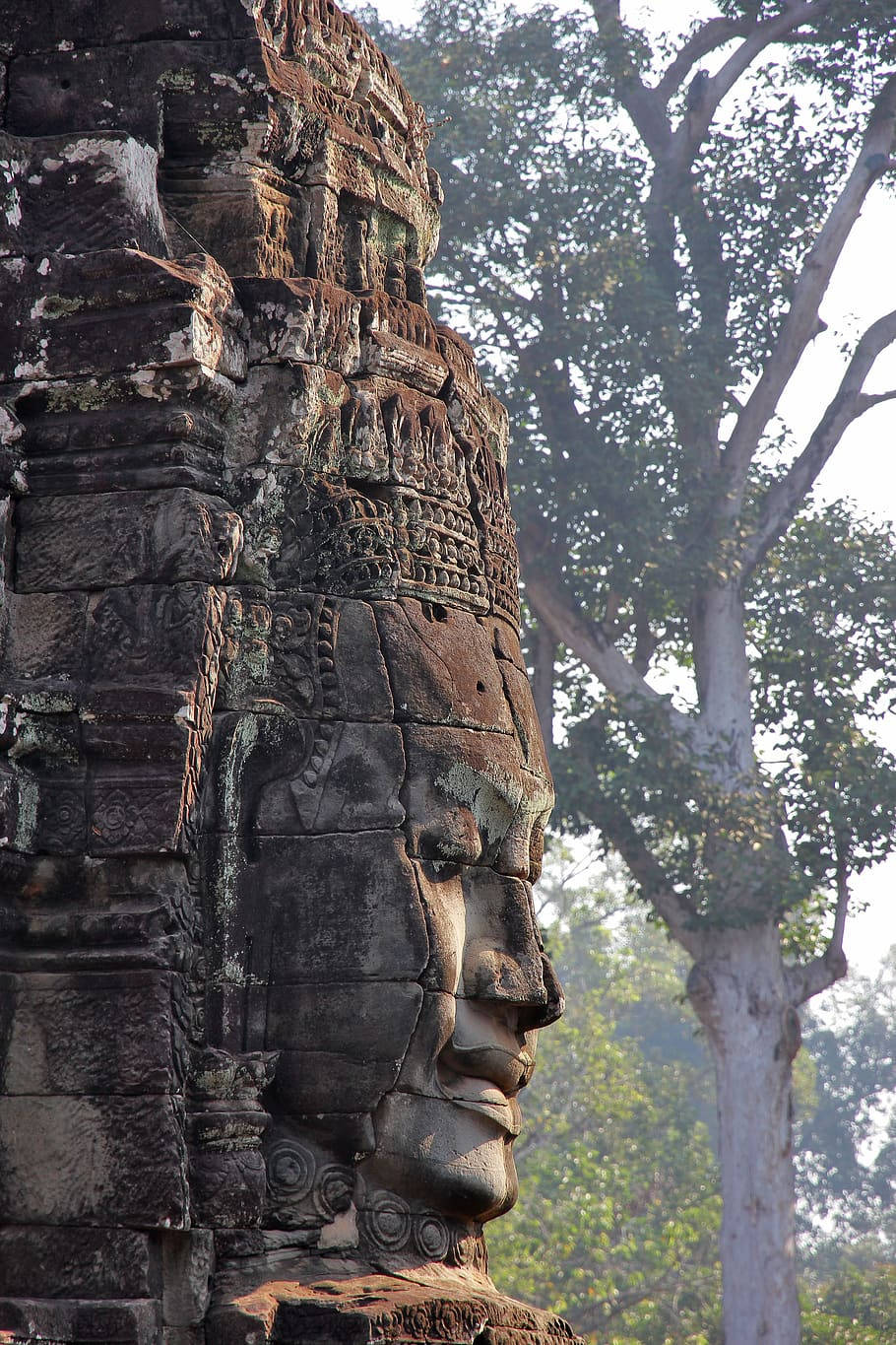 Facciastatua Ad Angkor Wat Su Telefono. Sfondo