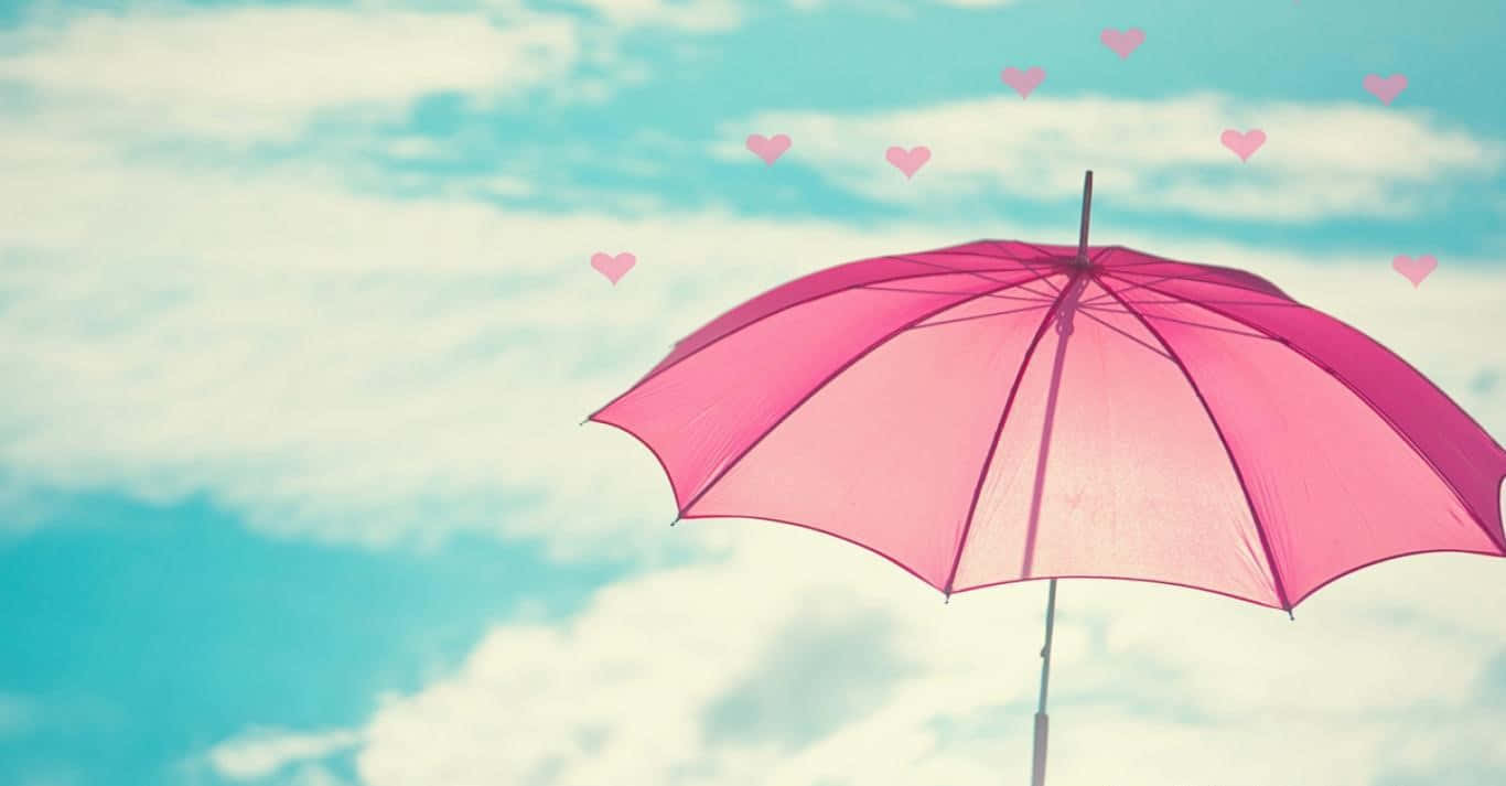 Pink Umbrella With Hearts In The Sky