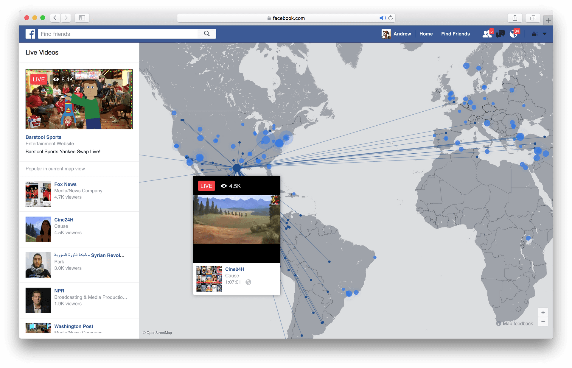 Facebook Live Global Broadcast Map PNG