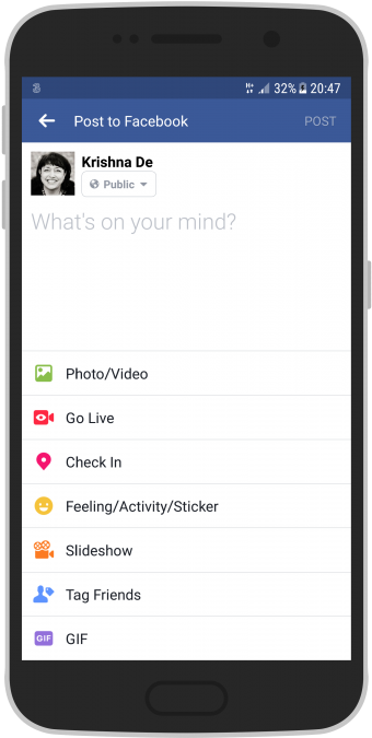Facebook Live Option Smartphone Screen PNG