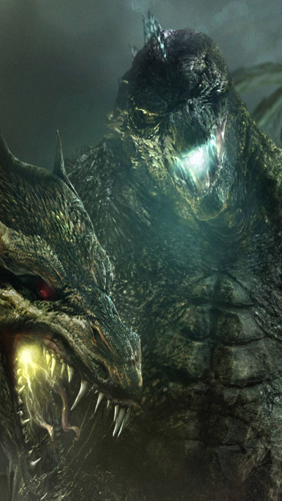 "Godzilla and King Ghidorah Face Off in Godzilla: King of the Monsters" Wallpaper