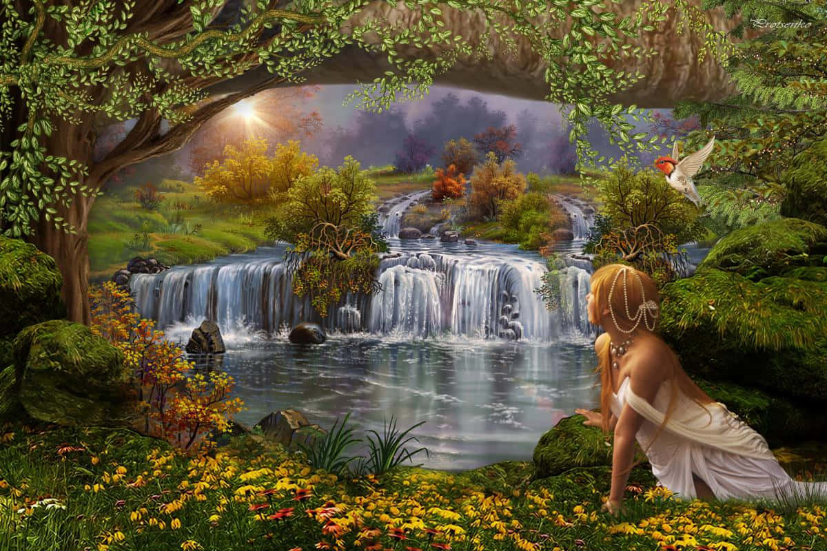 Caption: Enchanting Fairy Forest Wallpaper
