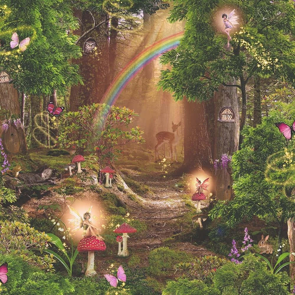 Fairies Rainbow Forest Wallpaper