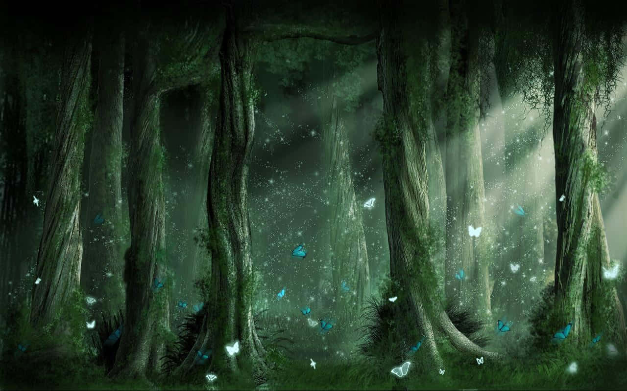 A Magical Fairy Forest at Sunrise Wallpaper