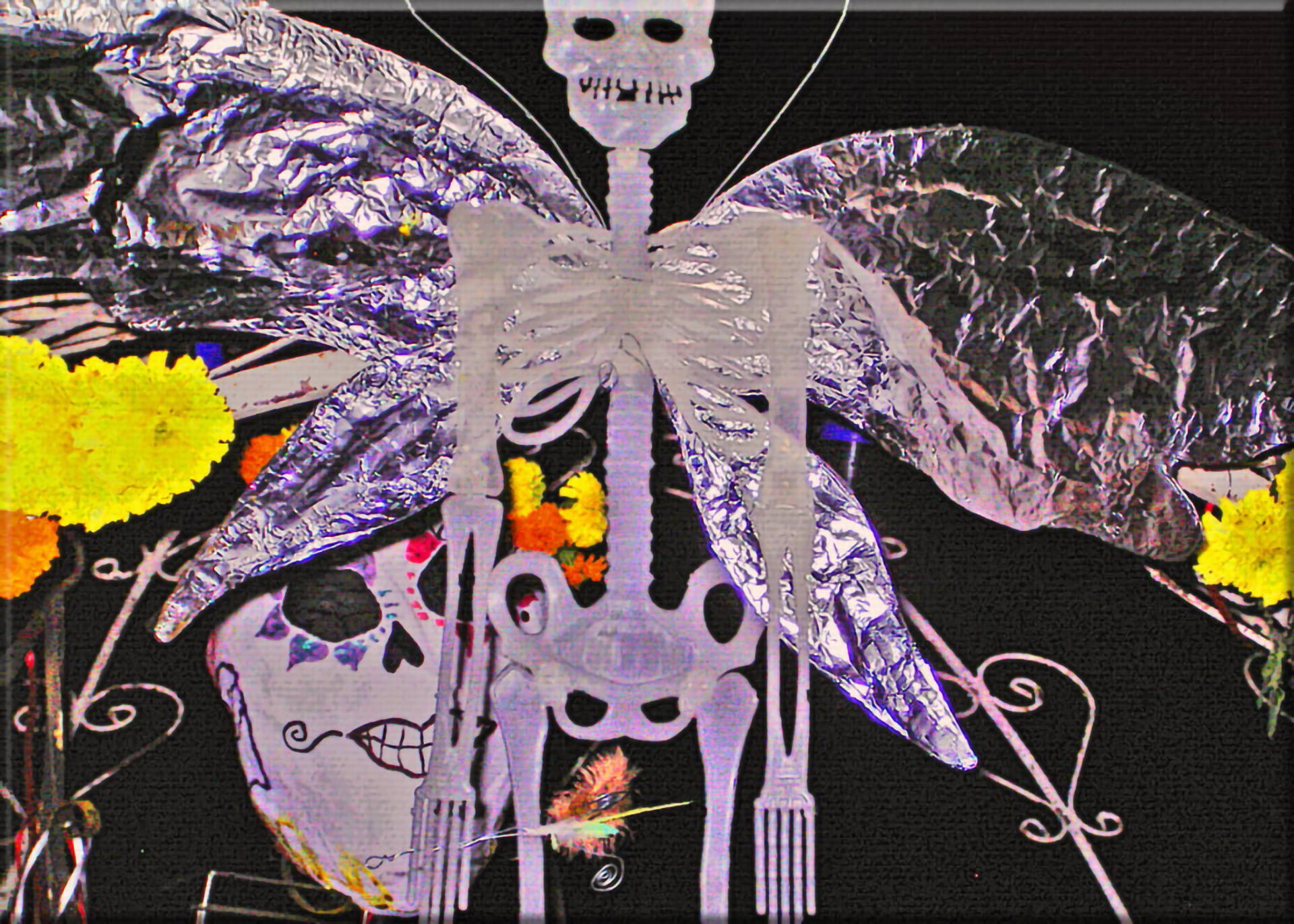 Fairy Grunge Skeleton Foil Wings Wallpaper
