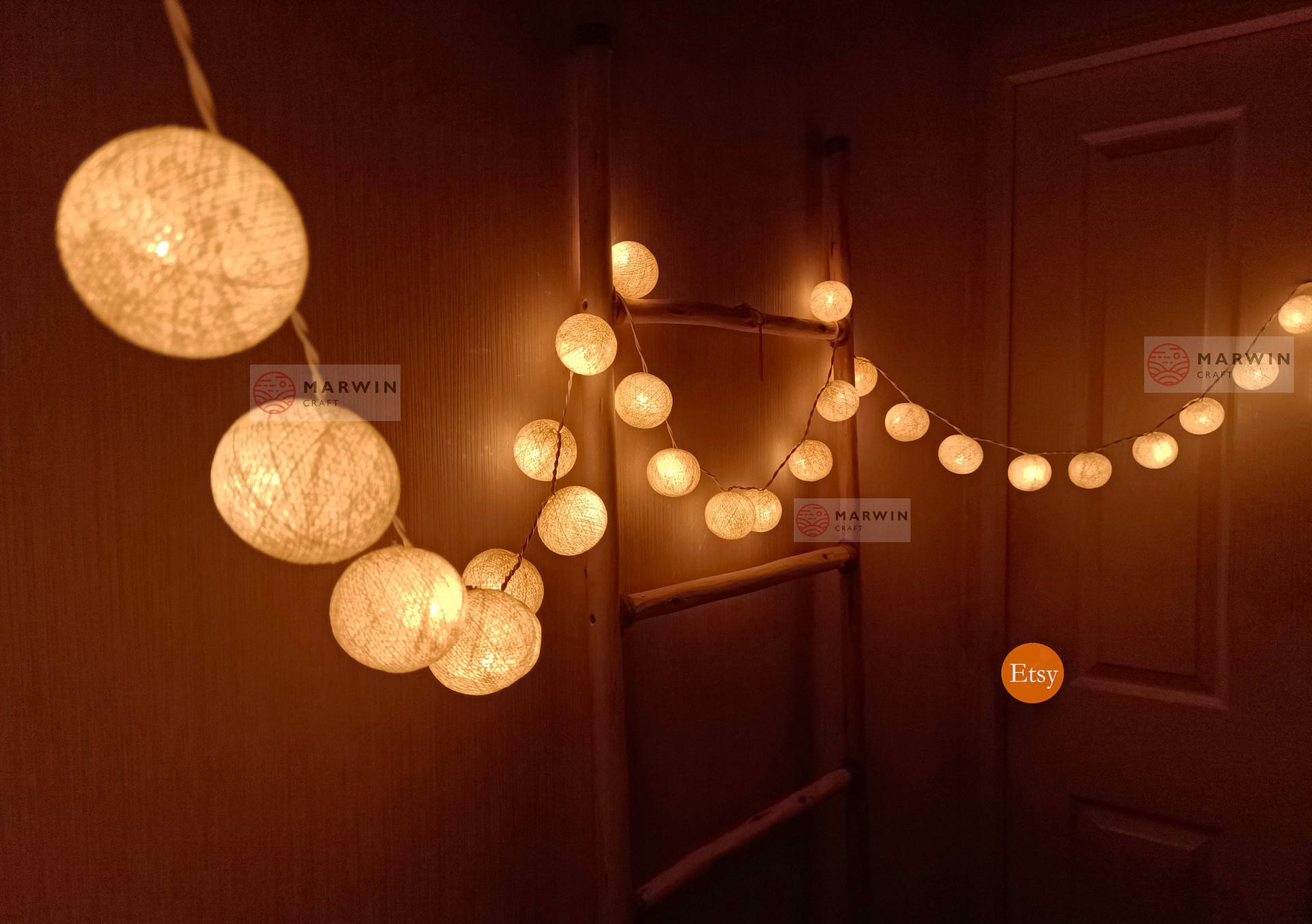 A Room With String Lights Hanging From The Ceiling Wallpaper