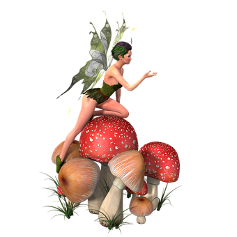 Fairy Sittingon Mushrooms PNG