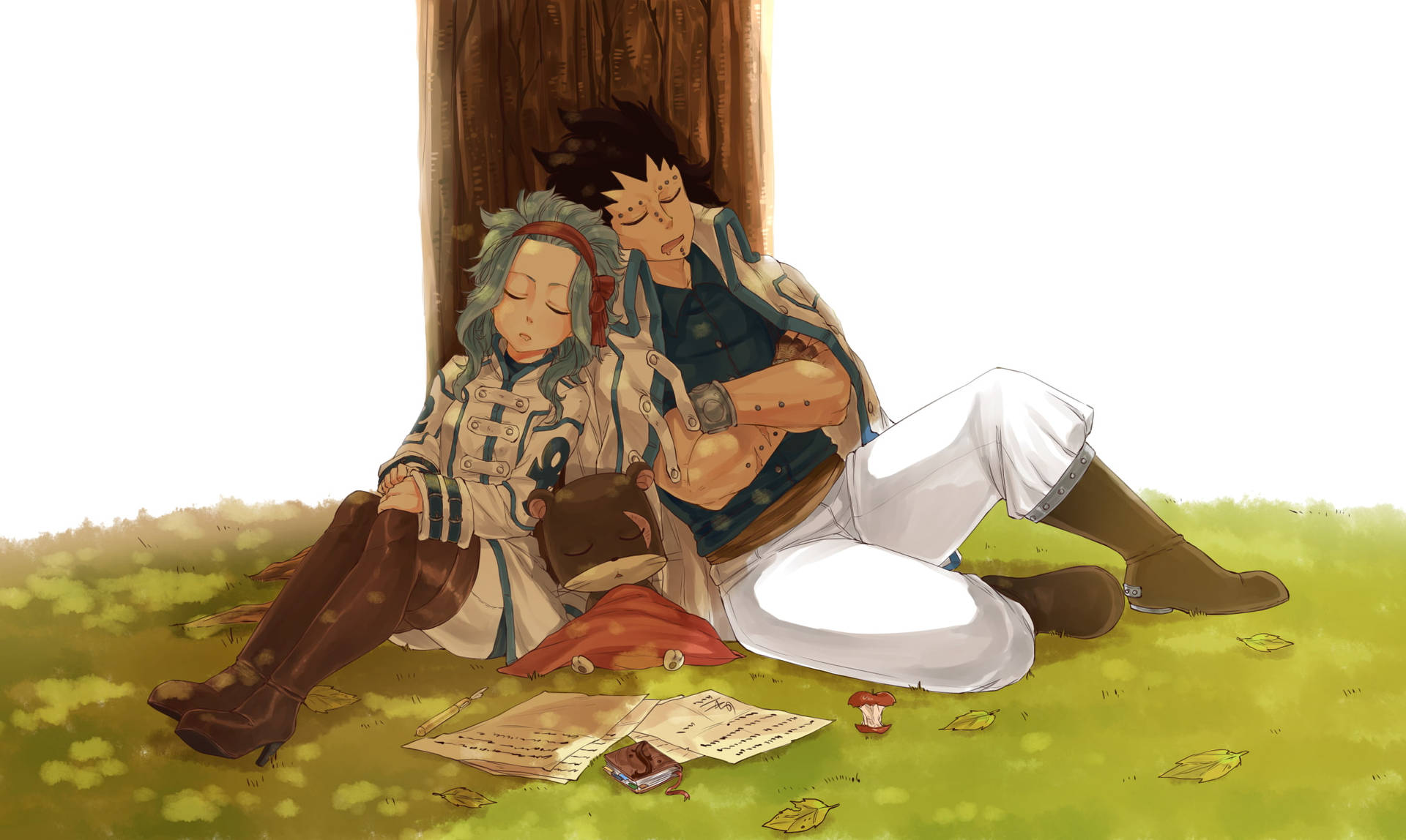 Fairy Tail Characters Napping Levy And Gajeel Wallpaper