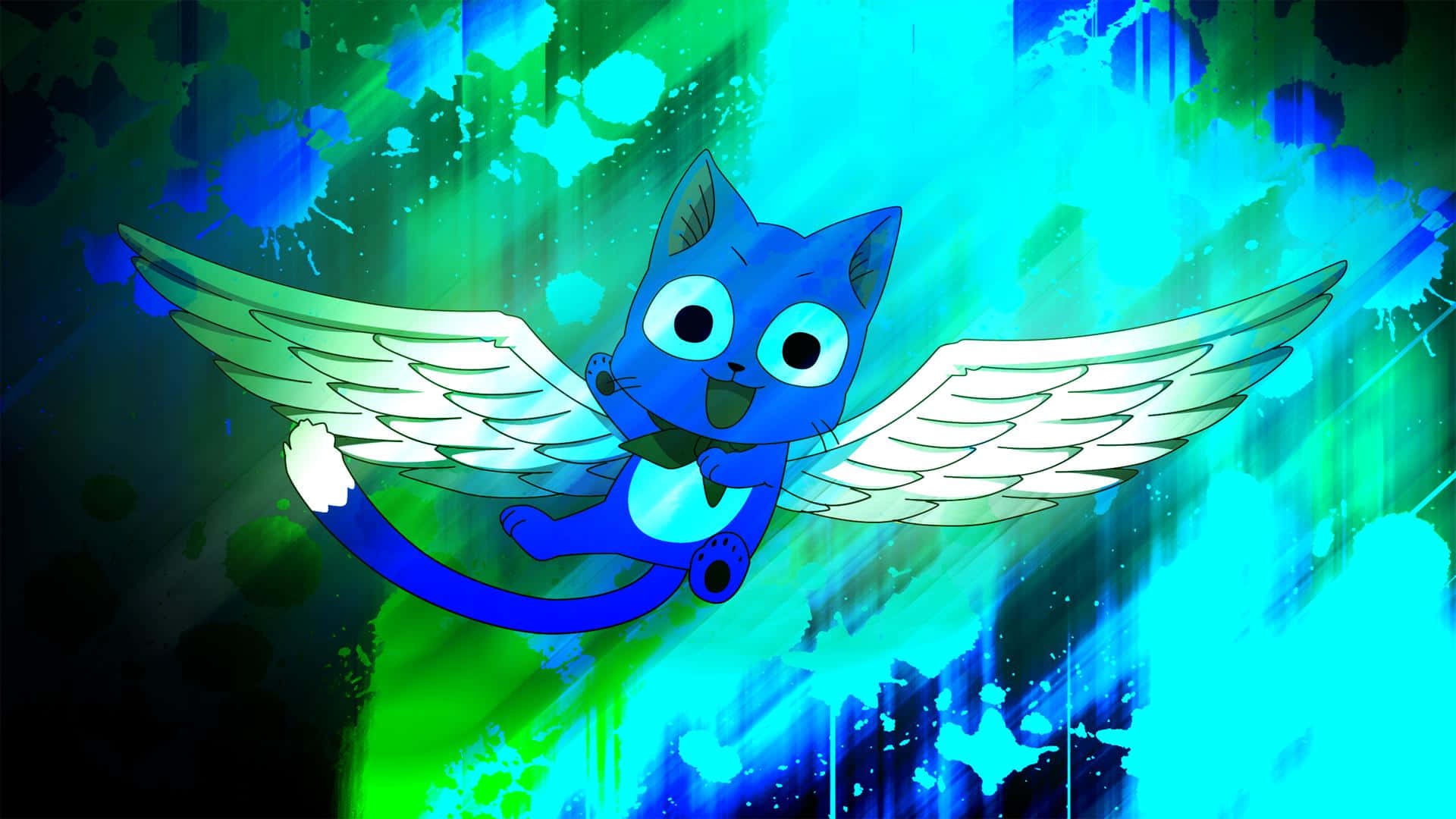 Adorable Happy from Fairy Tail in a Colorful Background Wallpaper