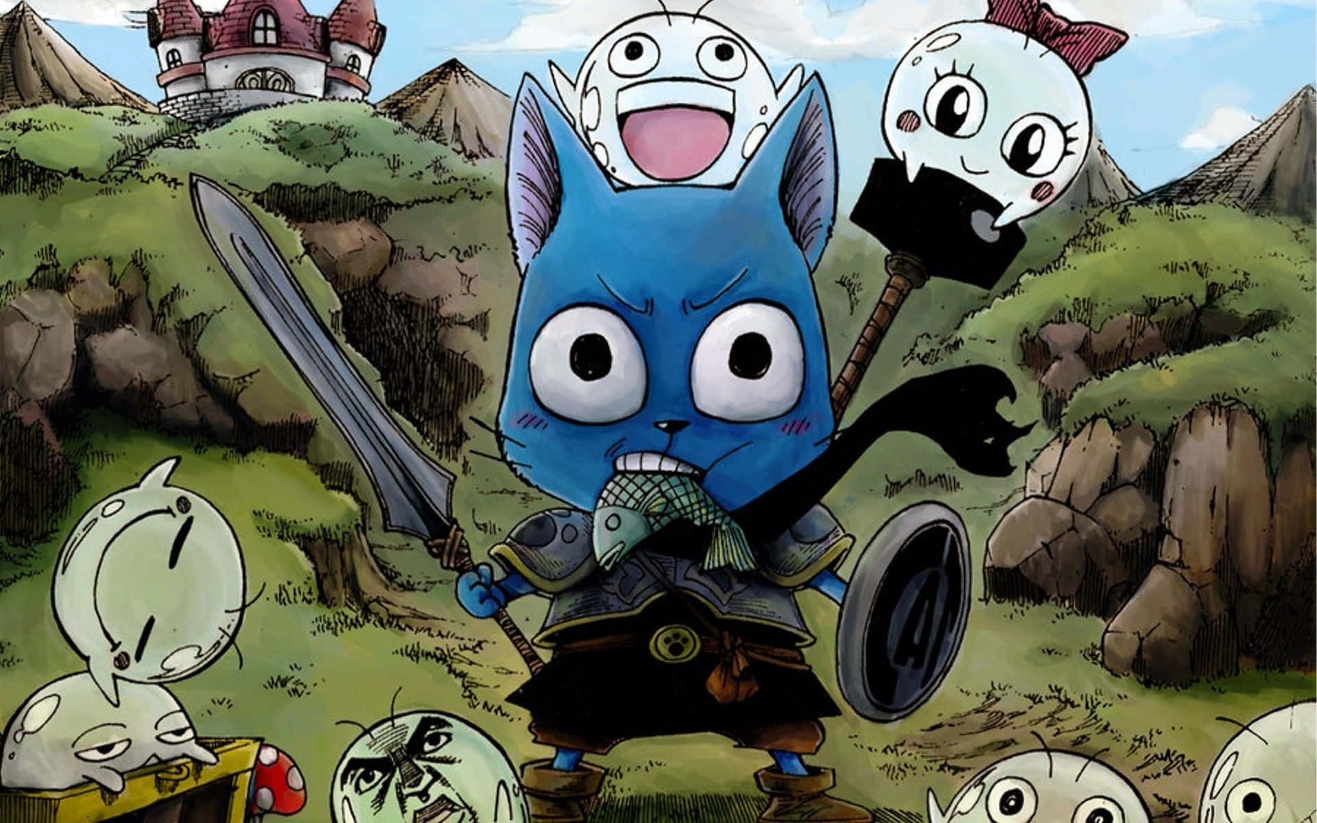 Happy flying in the sky, Fairy Tail's favorite cat Wallpaper