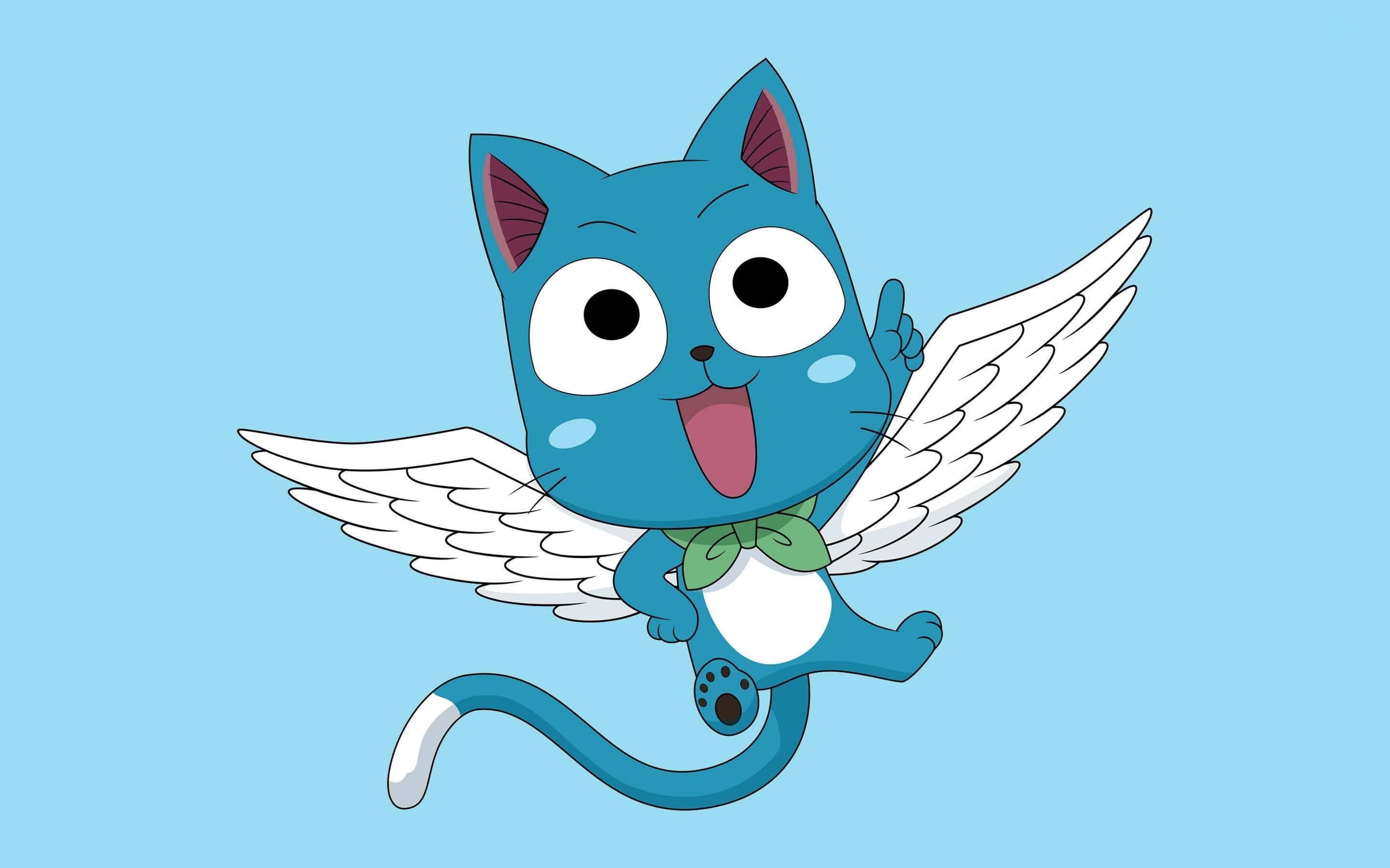 Happy, the beloved blue cat from Fairy Tail, flying on a magical background. Wallpaper