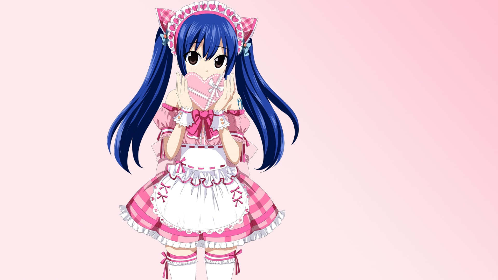 A Girl In A Pink Dress With Blue Hair