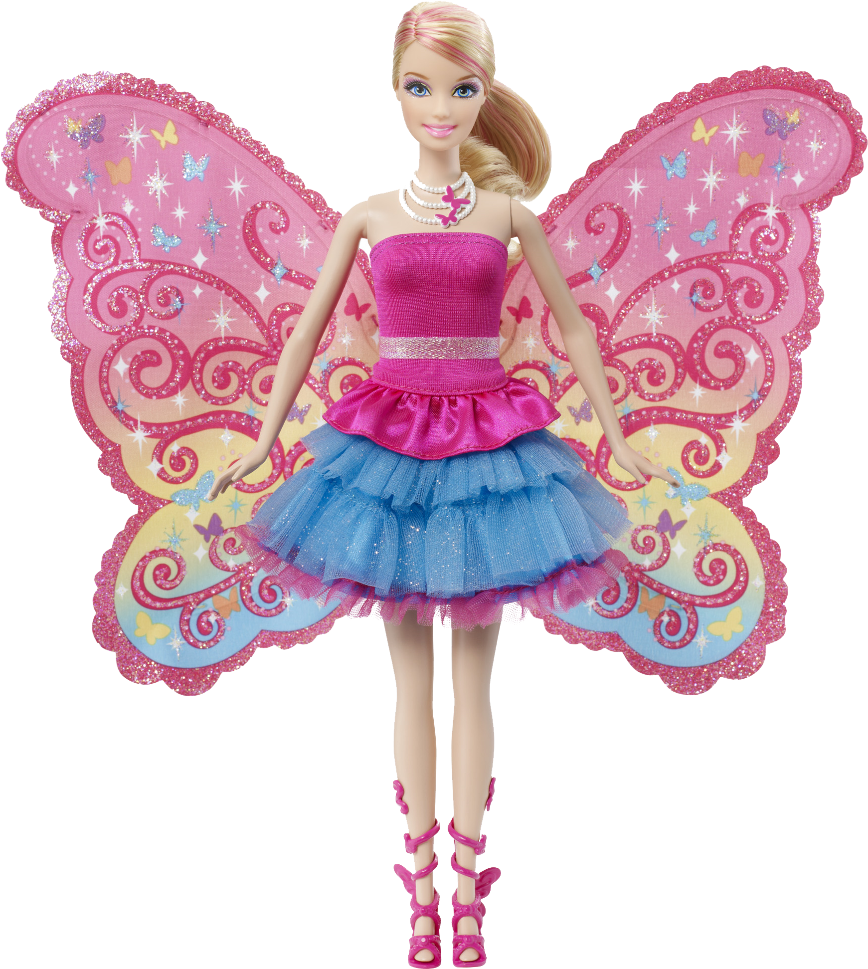 Fairy Winged Dollin Pinkand Blue Dress PNG