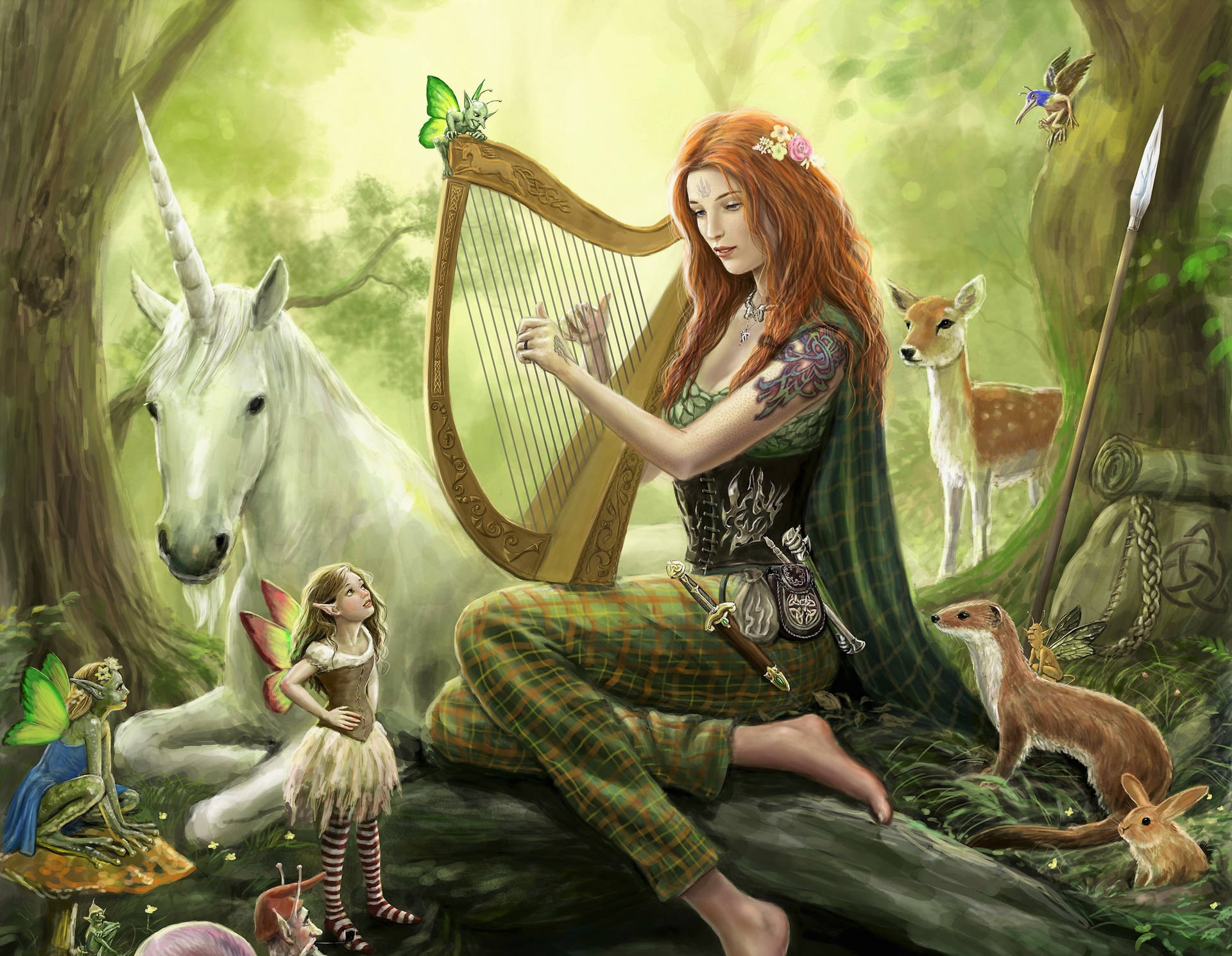 Fairy With Animals In Enchanted Forest Wallpaper