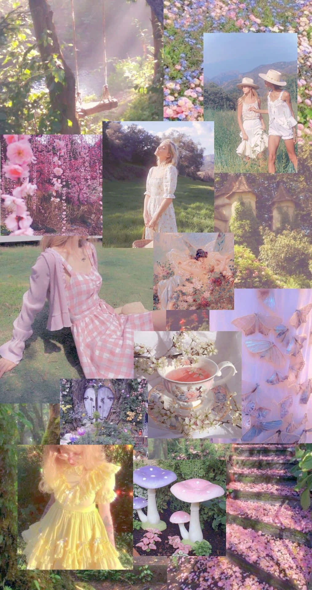 Lilaestetisk Fairycore Collage Bakgrund.