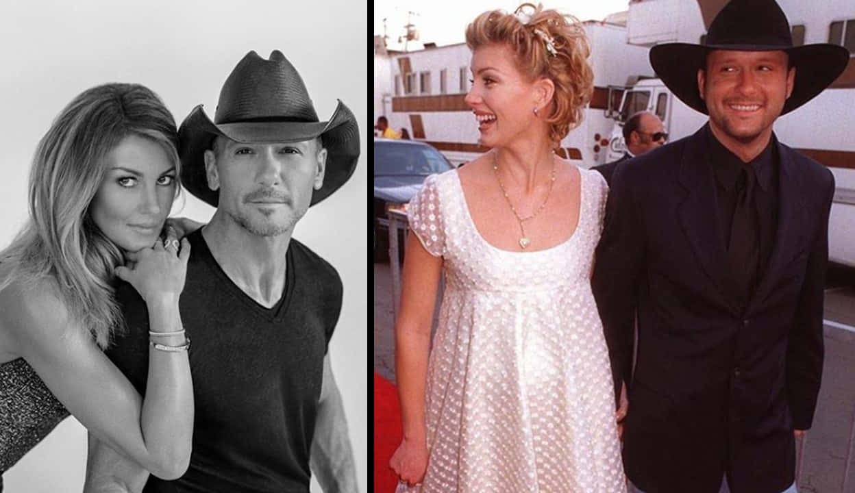 A Man And Woman In Cowboy Hats And A Woman In A Dress