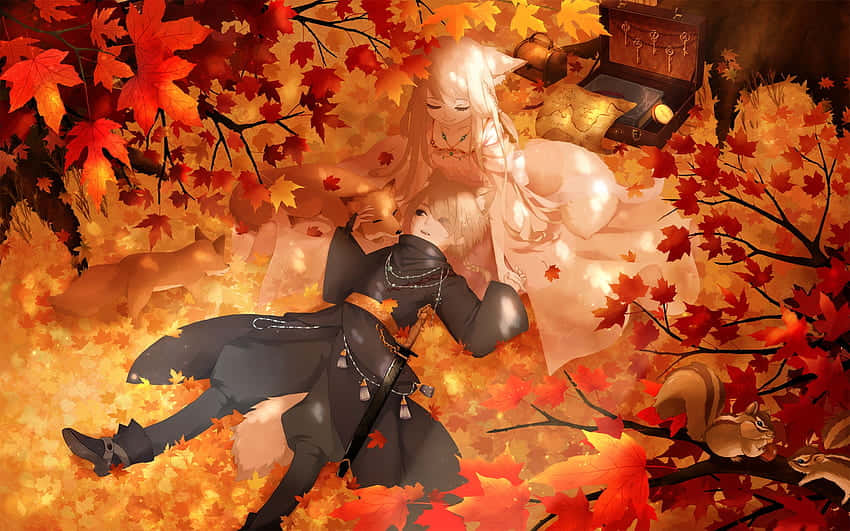 Wallpaper autumn, leaves, beautiful anime girl, original desktop wallpaper,  hd image, picture, background, 53b2a0 | wallpapersmug