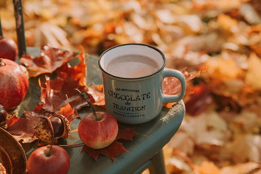 Fresh Fall Apples on a Rustic Wooden Table Wallpaper