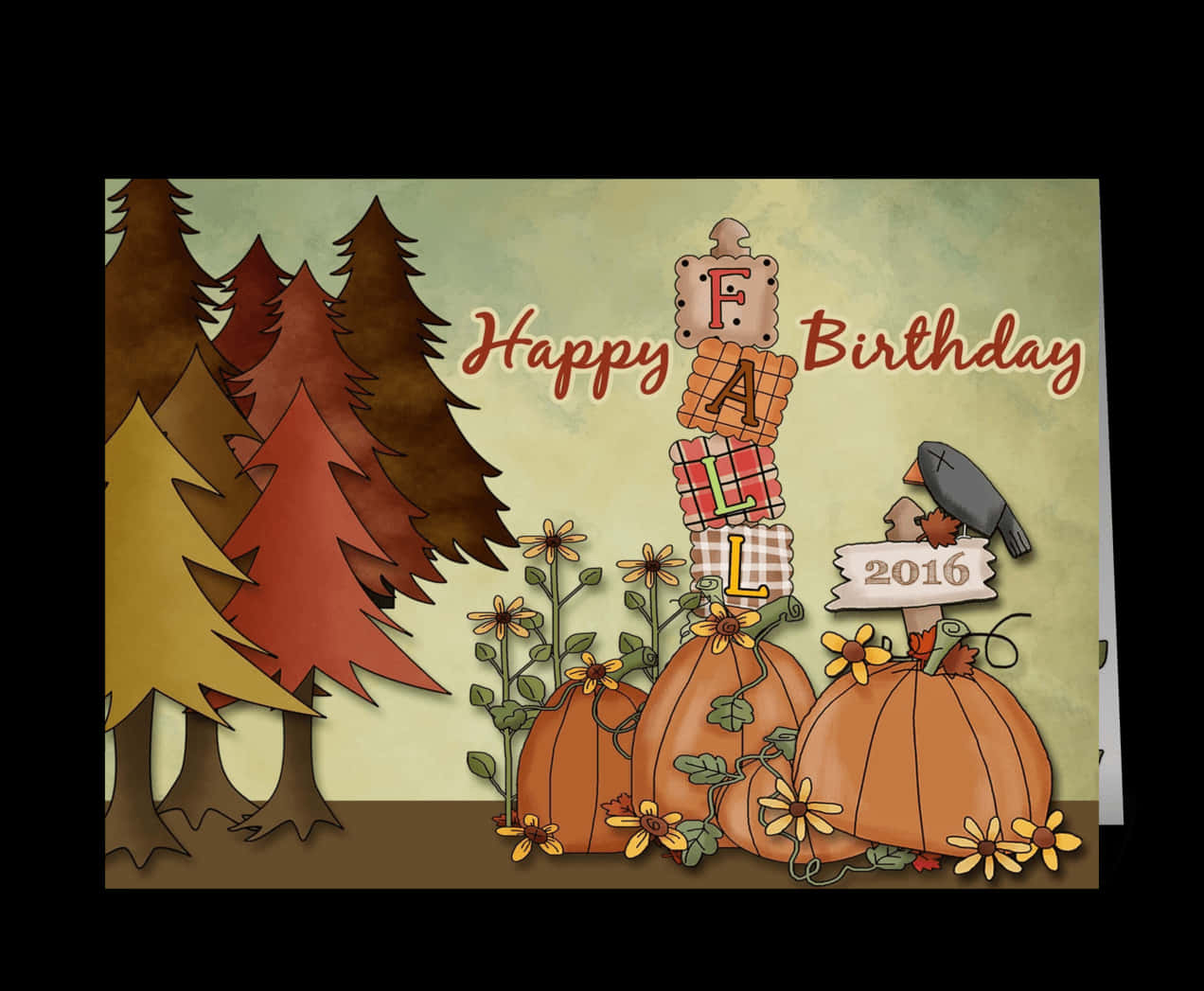 Happy Birthday Card With Pumpkins And A Bird Wallpaper