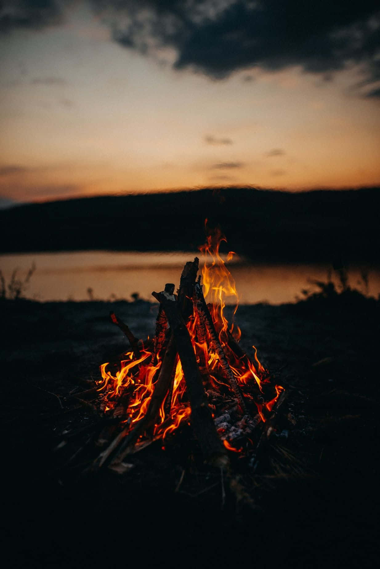 Cozy Fall Bonfire in a Serene Forest Setting Wallpaper