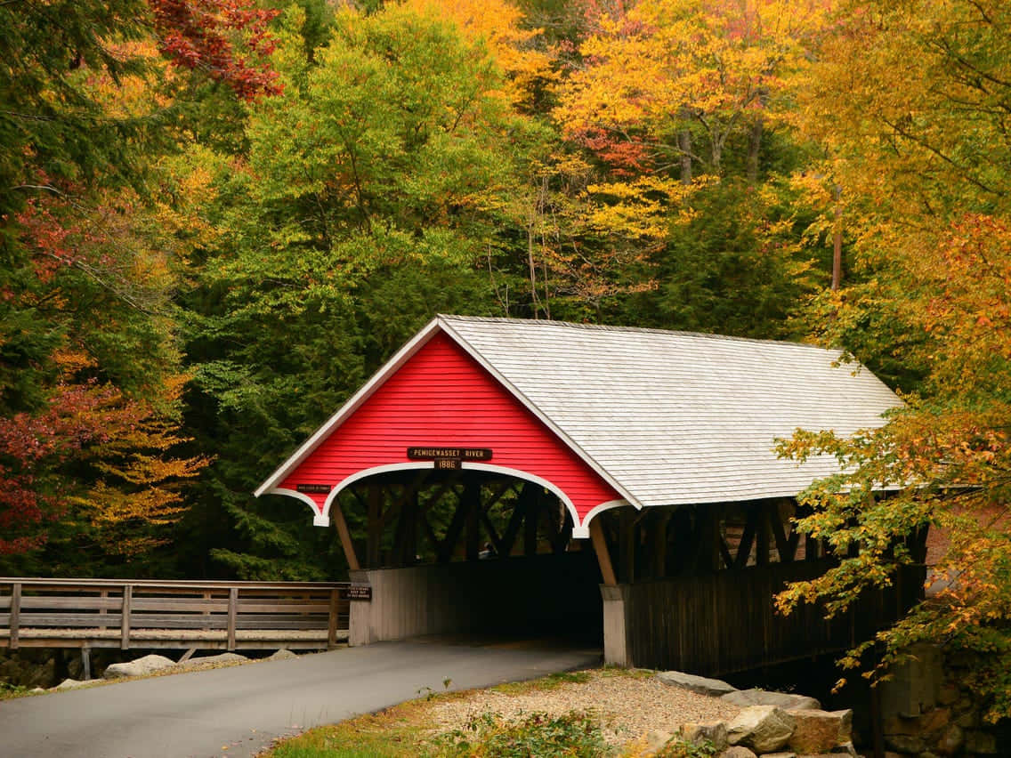 Scenic Fall Bridge Surrounded by Autumn Colors Wallpaper